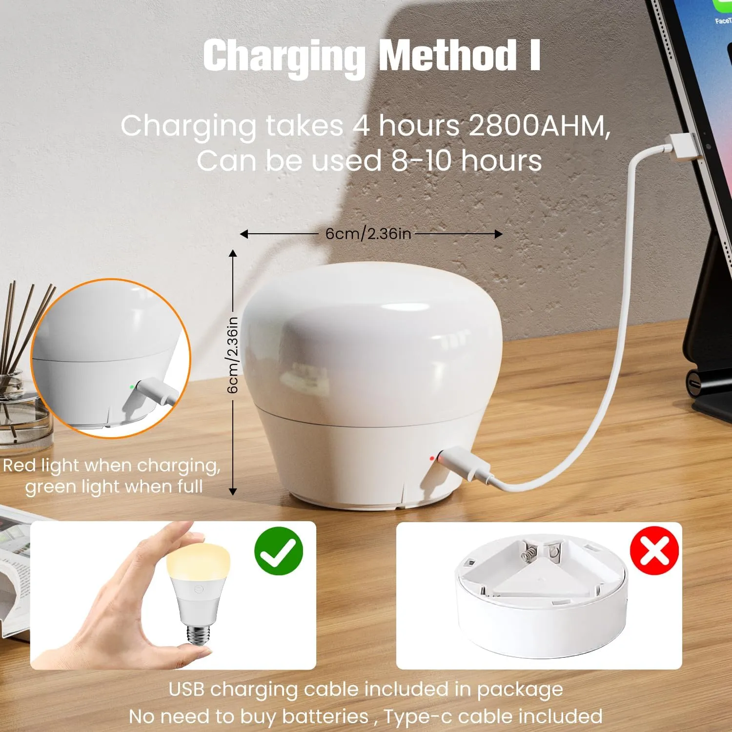 SCOPOW Magnetic and USB Charging 2IN1 Rechargeable Light Bulb with Remote Control Timer and 3 Color Temperature Battery Operated Light Bulb (2, E26)