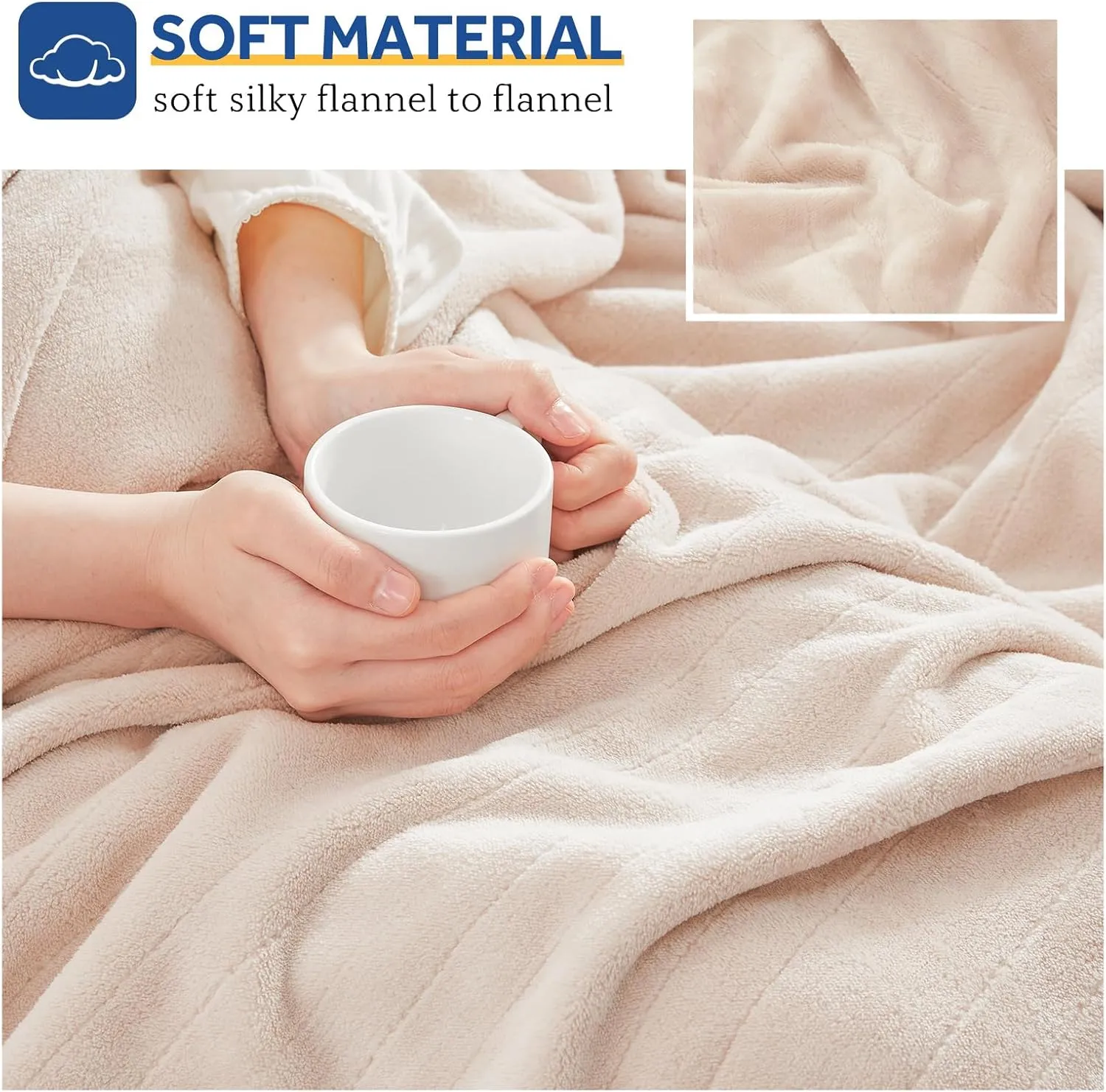 Sealy Electric Blanket Heated Throw, Soft Flannel Heating Blanket with 6 Heat Settings & 2-10 Hours Auto Shut Off, Fast Heating & Machine Washable, 50x60 Inch, Beige