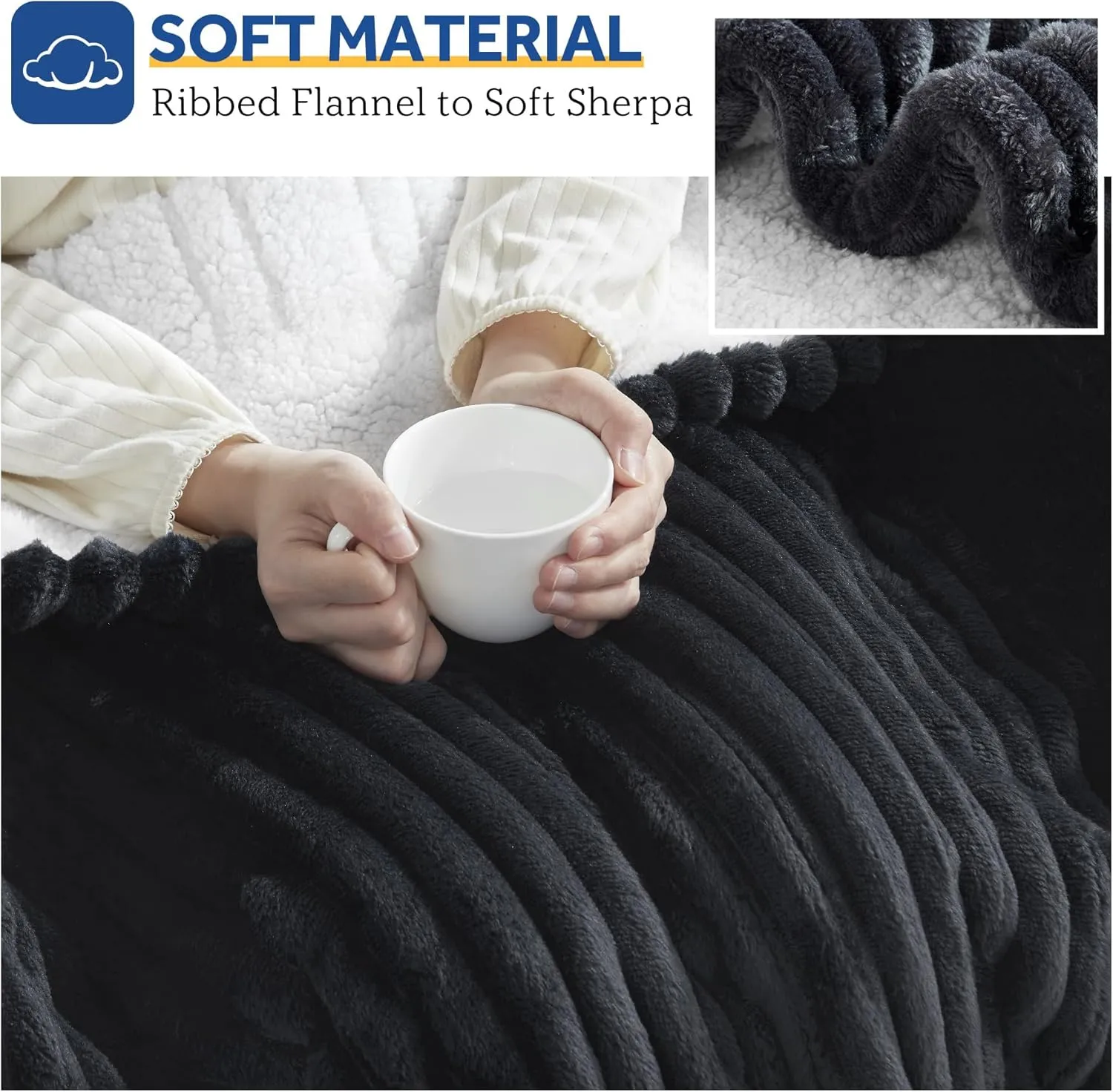 Sealy Electric Blanket Heated Throw, Soft Flannel to Sherpa Reversible Safe Heating with 6 Heat Settings & 2-10 Hours Auto Shut - Off Overheat Protection, Machine Washable, 50" x 60" Charcoal