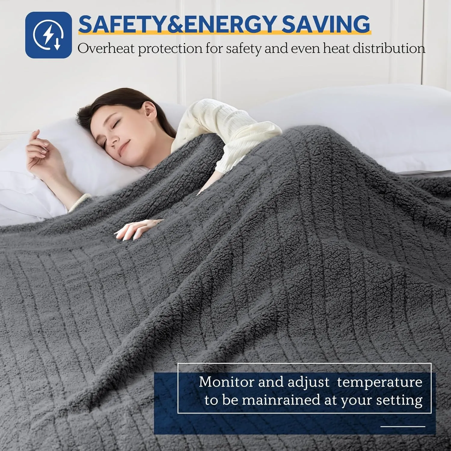Sealy Electric Blanket King Size, Dual Control Soft Sherpa Heated Blanket with 10 Heating Levels & 1 to 12 Hours Auto-Off Settings Over-Heated Protection 90"x100" Machine Washable, Dark Grey
