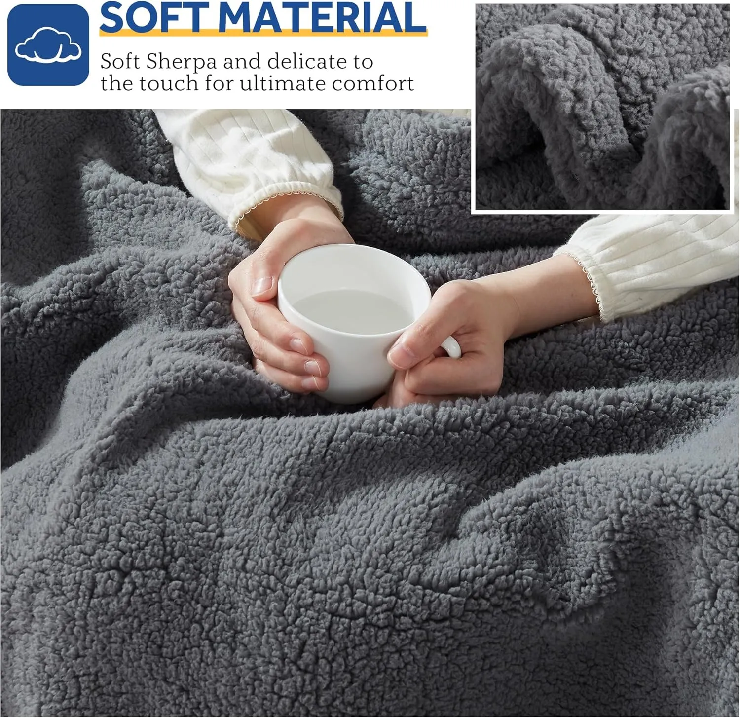 Sealy Electric Blanket King Size, Dual Control Soft Sherpa Heated Blanket with 10 Heating Levels & 1 to 12 Hours Auto-Off Settings Over-Heated Protection 90"x100" Machine Washable, Dark Grey