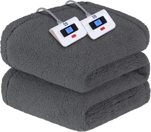 Sealy Electric Blanket King Size, Dual Control Soft Sherpa Heated Blanket with 10 Heating Levels & 1 to 12 Hours Auto-Off Settings Over-Heated Protection 90"x100" Machine Washable, Dark Grey
