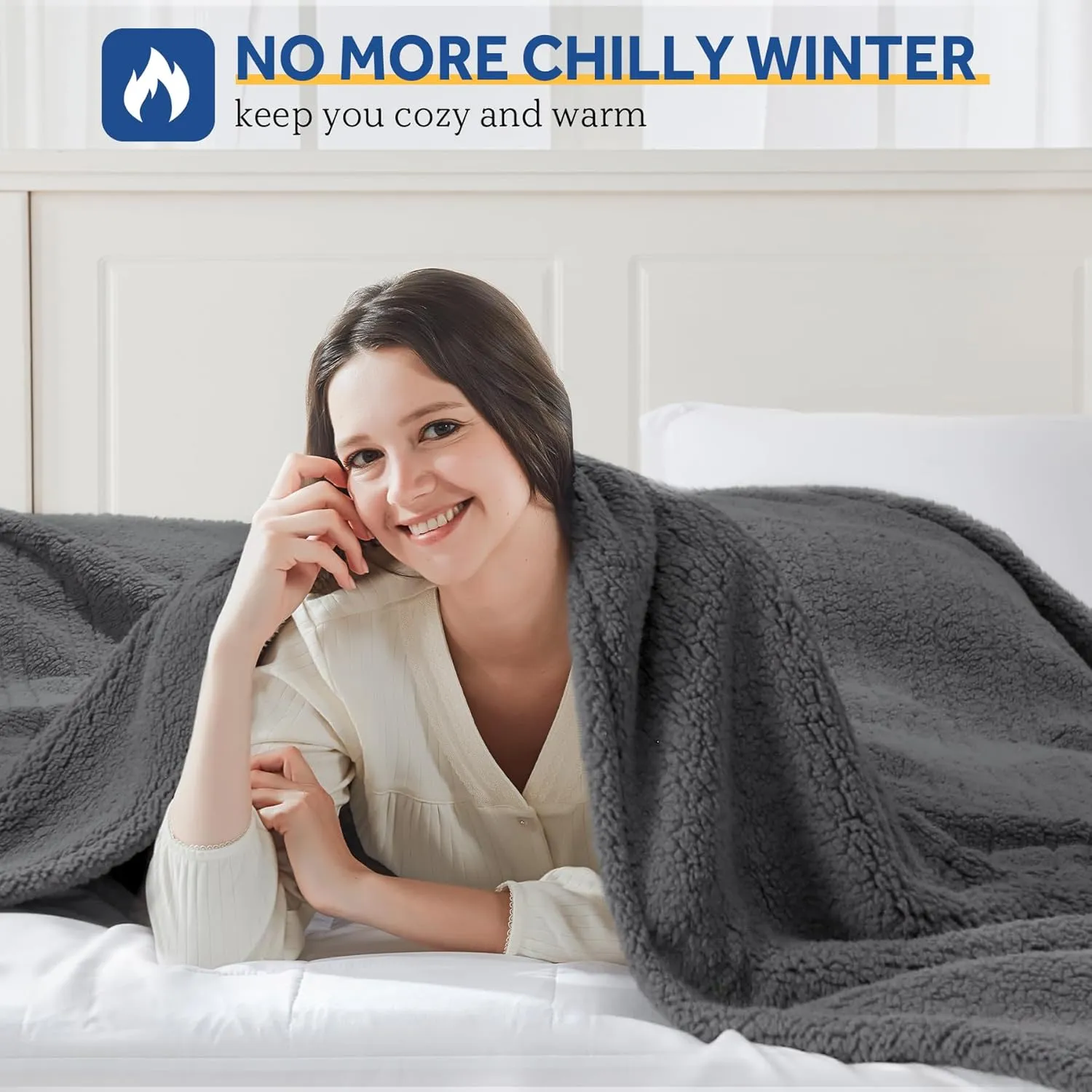 Sealy Electric Blanket King Size, Dual Control Soft Sherpa Heated Blanket with 10 Heating Levels & 1 to 12 Hours Auto-Off Settings Over-Heated Protection 90"x100" Machine Washable, Dark Grey
