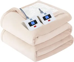 Sealy Electric Blanket King Size, Flannel & Sherpa Heated Blanket with 10 Heating Levels & 1-12 Hours Auto Shut Off, Fast Heating Warming Blanket, Machine Washable, Beige, 100 x 90 Inch