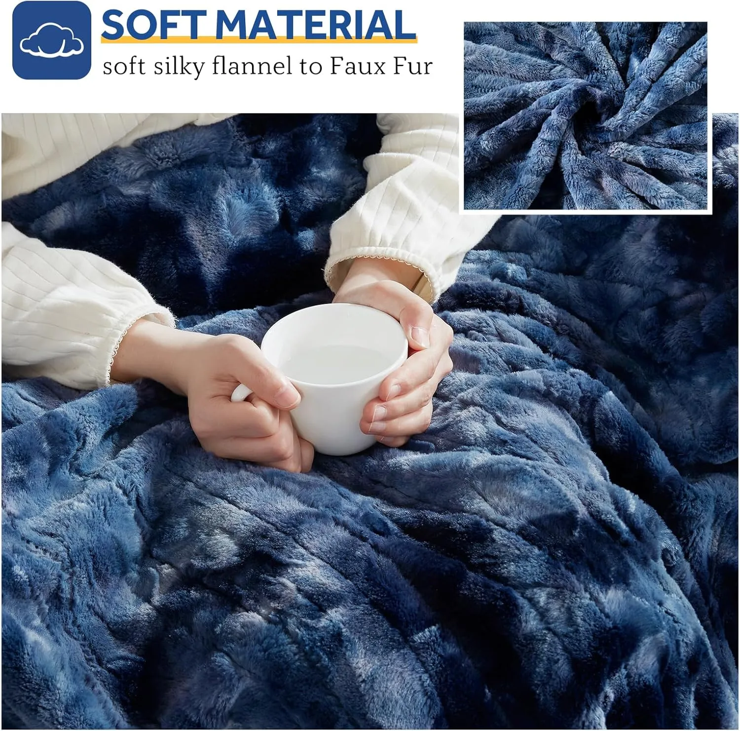 Sealy Electric Blanket Twin Size, Faux Fur & Flannel Heated Blanket with 10 Heating Levels & 1-12 Hours Auto Off, Fast Heating Blanket, Machine Washable, Navy Blue, 62x 84 Inch