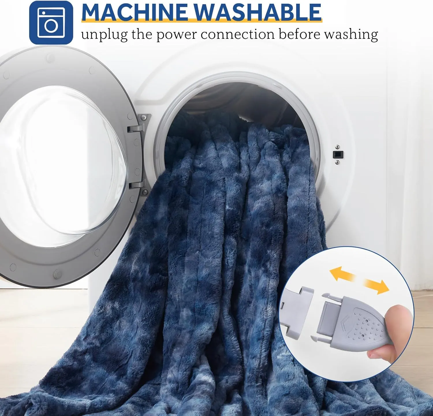 Sealy Electric Blanket Twin Size, Faux Fur & Flannel Heated Blanket with 10 Heating Levels & 1-12 Hours Auto Off, Fast Heating Blanket, Machine Washable, Navy Blue, 62x 84 Inch