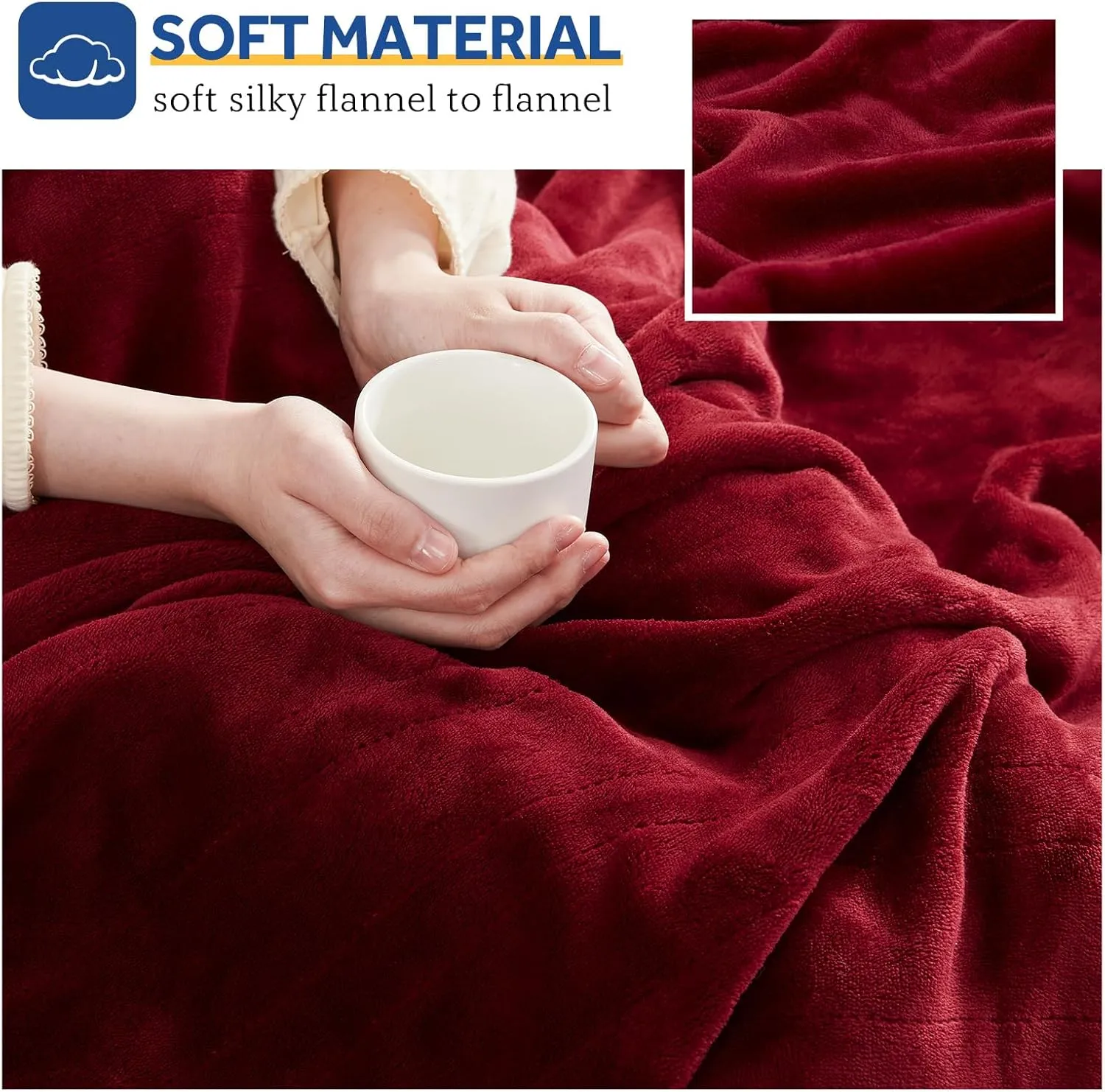 Sealy Heated Blanket Throw, Soft Flannel Electric Blanket with 6 Heat Settings & 2-10 Hour Auto Shut Off, Fast Heating with ETL Certificated Machine Washable, 50x60 Inch, Burgundy