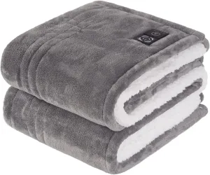 Sealy Heated Blanket Throw with Built-in Button Controller, Reversible Flannel to Sherpa Electric Blanket with 2-10 Hours Auto-Off & 4 Heating Levels, Over-Heat Protection, 50x60 inch, Light Grey