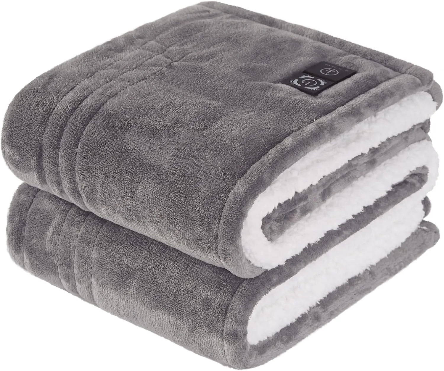 Sealy Heated Blanket Throw with Built-in Button Controller, Reversible Flannel to Sherpa Electric Blanket with 2-10 Hours Auto-Off & 4 Heating Levels, Over-Heat Protection, 50x60 inch, Light Grey