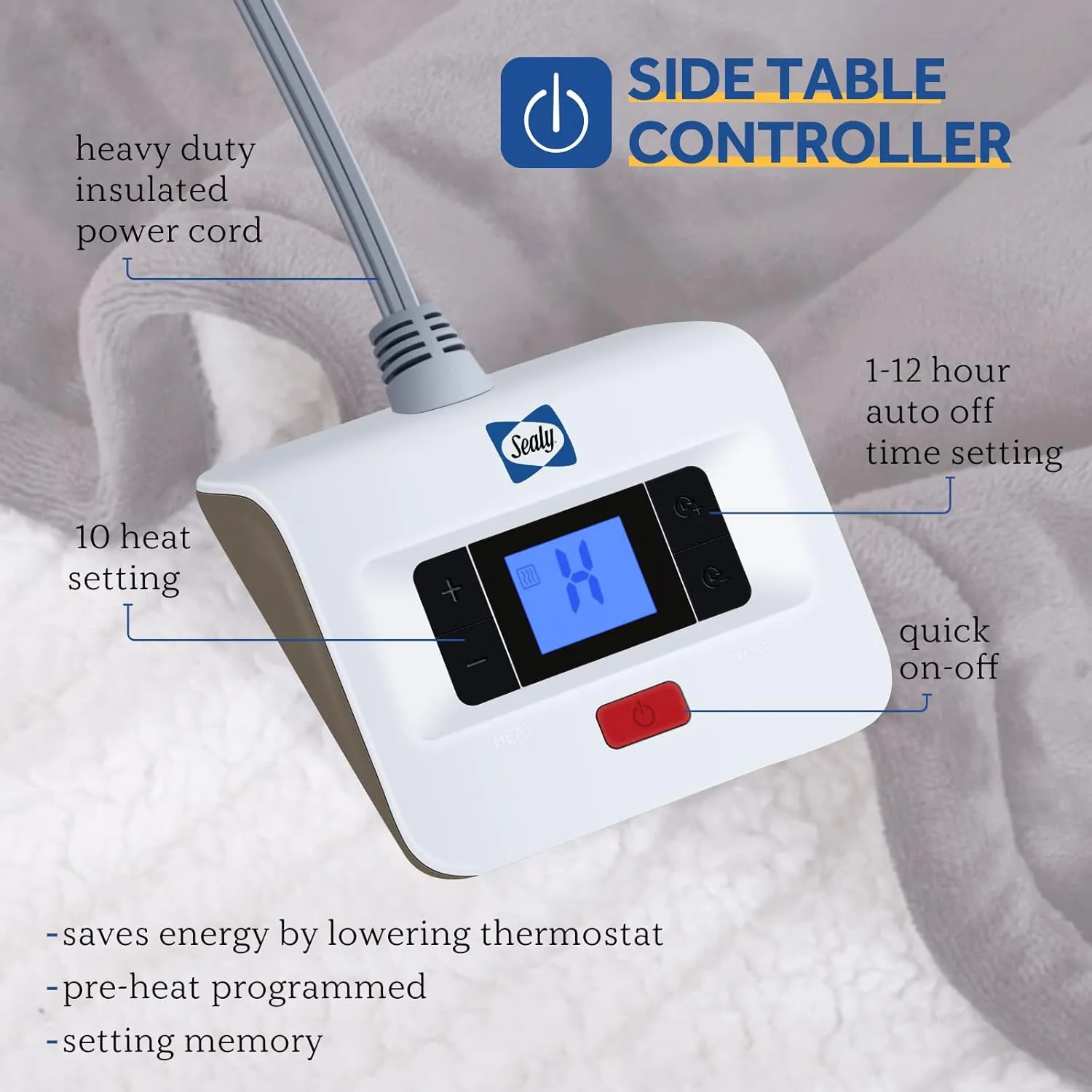 Sealy Heated Electric Blanket Full Size, Flannel & Sherpa Heating Blanket with with 10 Heating Levels & 1-12 Hours Auto Shut Off, Fast Heating Blanket, Machine Washable, Grey, 80 x 84 Inch