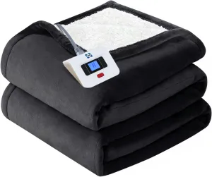 Sealy Heated Electric Blanket Full Size, Flannel & Sherpa Heating Blanket with with 10 Heating Levels & 1-12 Hours Auto Shut Off, Fast Heating Blanket, Machine Washable, Grey, 80 x 84 Inch
