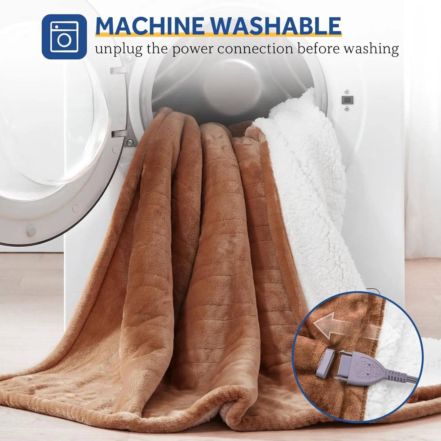 Sealy Heated Throw Blanket, Flannel & Sherpa Electric Throw with 6 Heat Setting & 2-10 Hours Auto Shut Off, Fast Heating & Machine Washable, 50x60 Inch, Brown