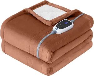 Sealy Heated Throw Blanket, Flannel & Sherpa Electric Throw with 6 Heat Setting & 2-10 Hours Auto Shut Off, Fast Heating & Machine Washable, 50x60 Inch, Brown