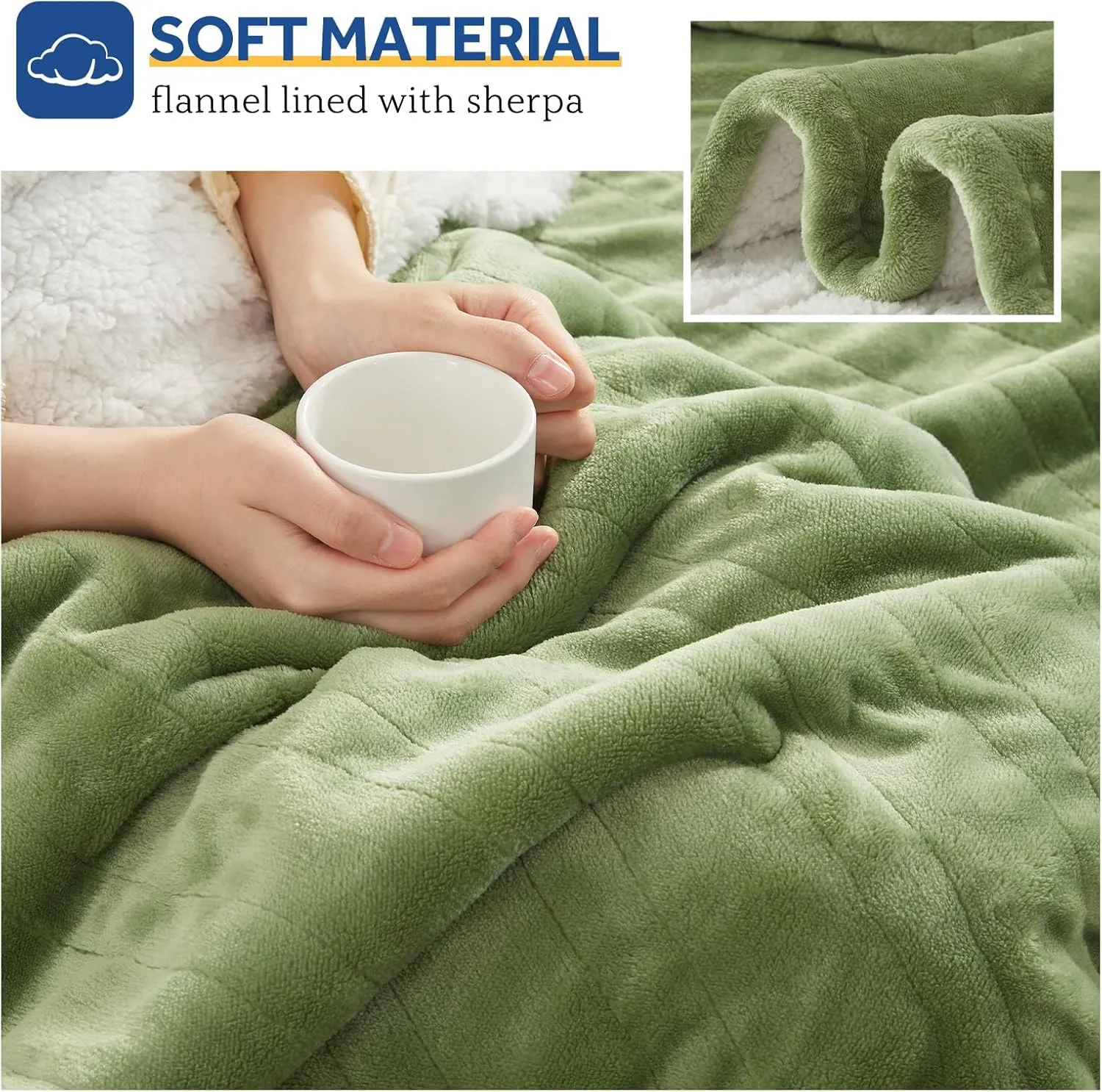 Sealy Heated Throw Blanket, Flannel & Sherpa Electric Throw with 6 Heat Setting & 2-10 Hours Auto Shut Off, Fast Heating & Machine Washable, 50x60 Inch, Green