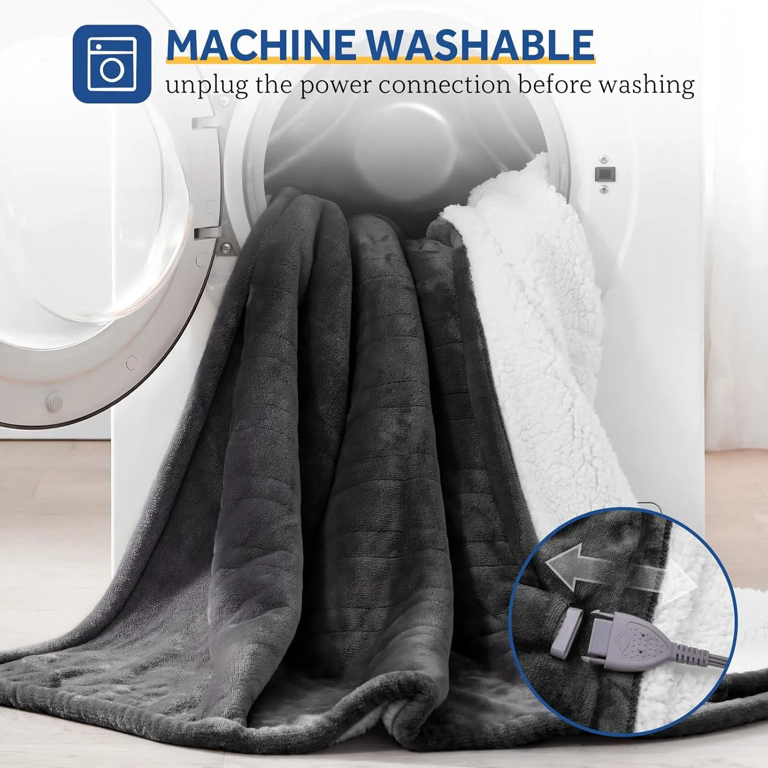 Sealy Heated Throw Blanket, Flannel & Sherpa Reversible Electric Throw with 6 Heating Levels & 2-10 Hours Auto Shut Off, Machine Washable, 50x60 Inch, Dark Grey