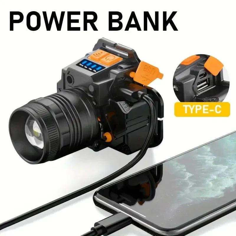 Sensor Headlights Built-in Battery USB Rechargeable 3 Modes of Portable Flashlight