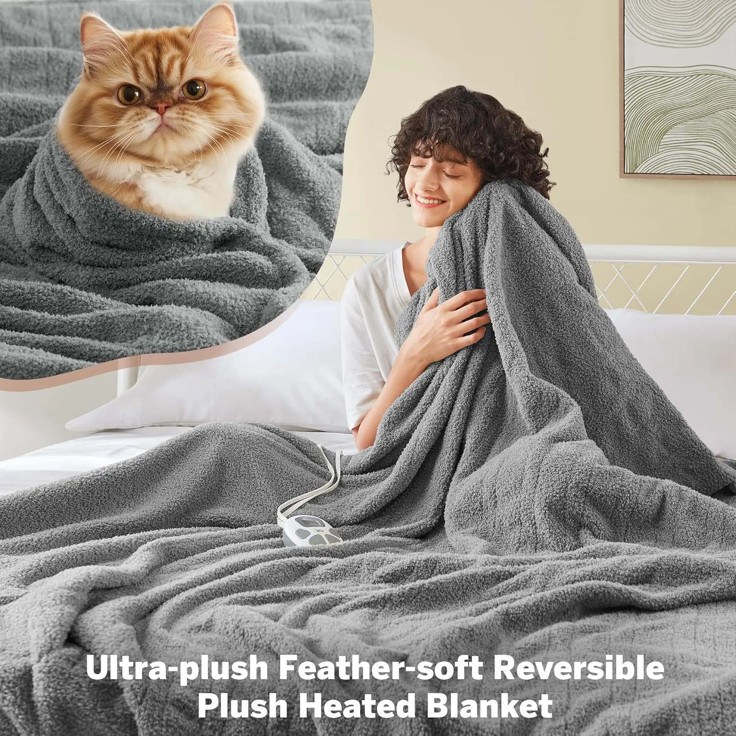 Serta Heated Blanket, Electric King Size Blanket, Soft, Warm, Fuzzy Heating Blanket King for Office, Couch, 1-12 hr Auto Shut Off Timer, 10 Lv Heat Setting, ETL Certified, King 100" x 90" Grey