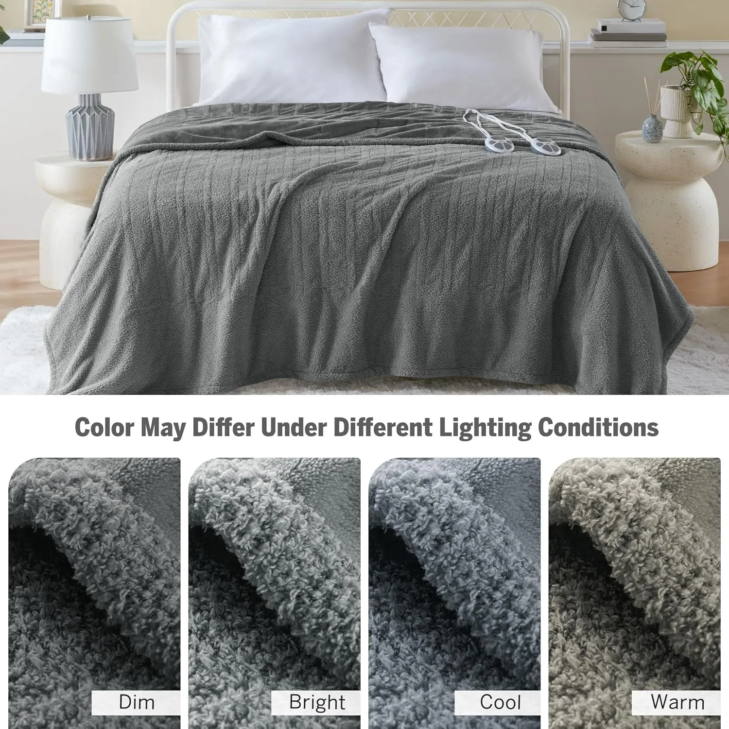 Serta Heated Blanket, Electric King Size Blanket, Soft, Warm, Fuzzy Heating Blanket King for Office, Couch, 1-12 hr Auto Shut Off Timer, 10 Lv Heat Setting, ETL Certified, King 100" x 90" Grey