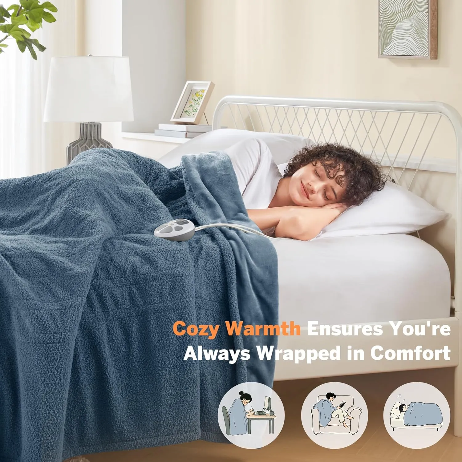 Serta Heated Blanket, Electric Queen Size Blanket, Soft, Warm, Fuzzy Heating Blanket Queen for Office, Couch, 1-12 hr Auto Shut Off Timer, 10 Lv Heat Setting, ETL Certified, Queen 84" x 90" Navy