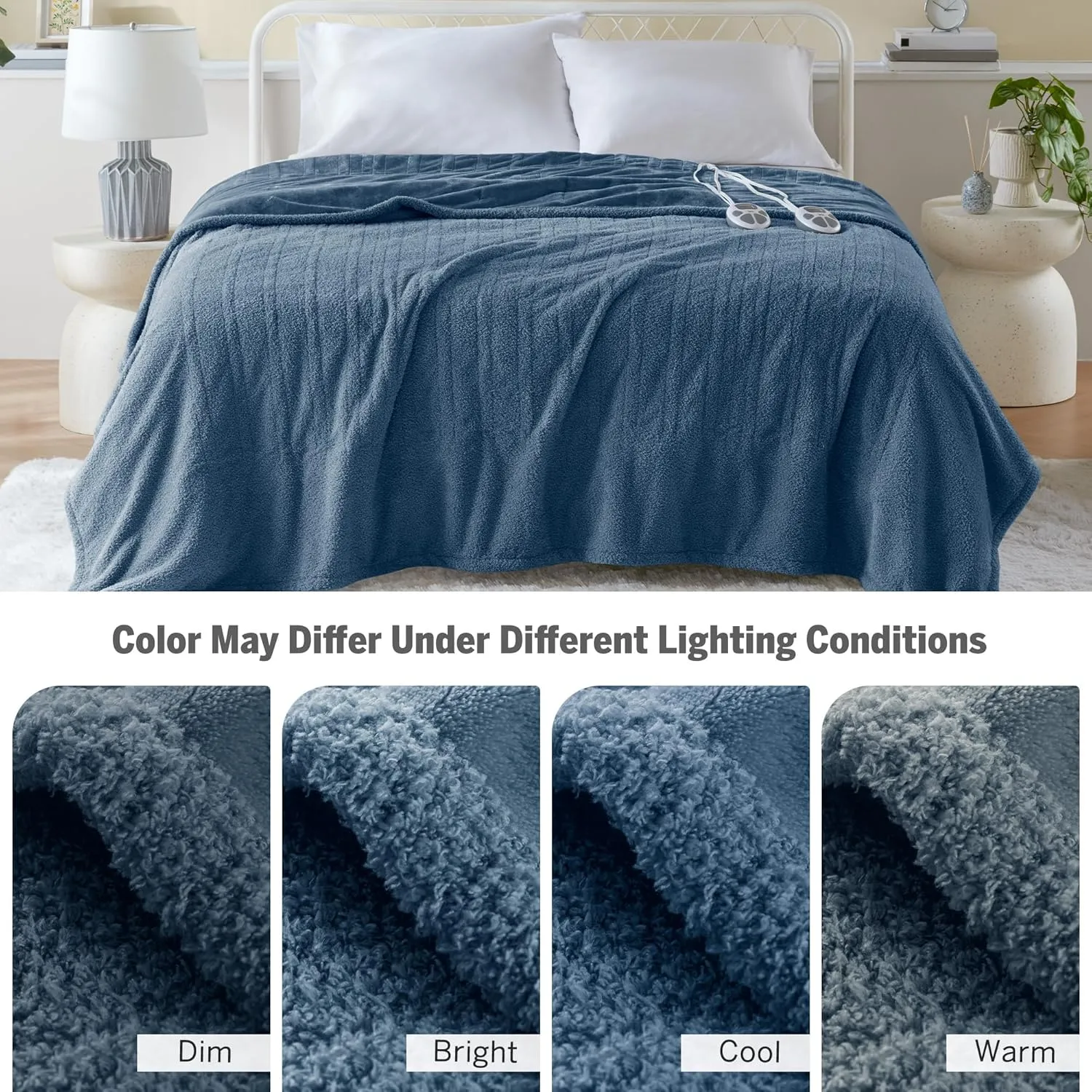 Serta Heated Blanket, Electric Queen Size Blanket, Soft, Warm, Fuzzy Heating Blanket Queen for Office, Couch, 1-12 hr Auto Shut Off Timer, 10 Lv Heat Setting, ETL Certified, Queen 84" x 90" Navy