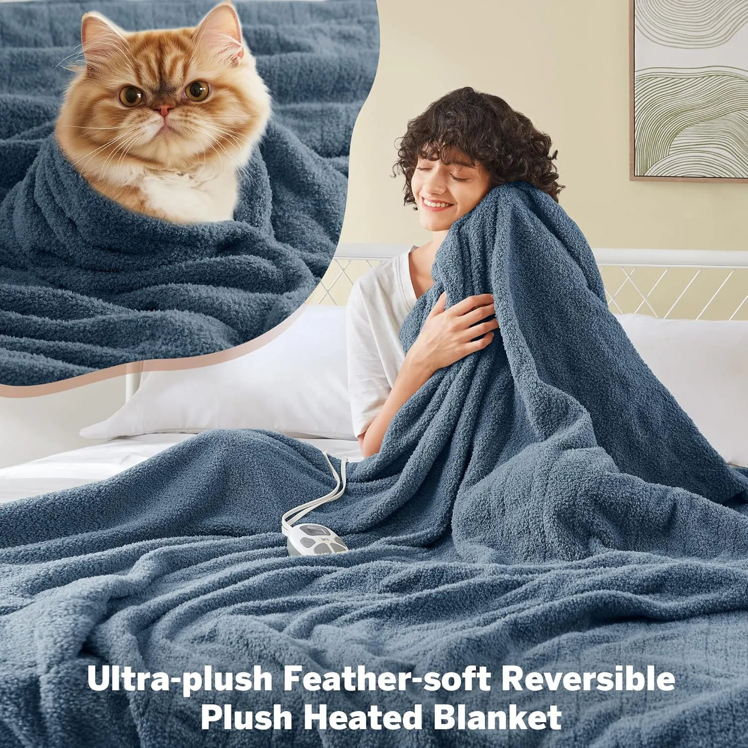Serta Heated Blanket, Electric Queen Size Blanket, Soft, Warm, Fuzzy Heating Blanket Queen for Office, Couch, 1-12 hr Auto Shut Off Timer, 10 Lv Heat Setting, ETL Certified, Queen 84" x 90" Navy