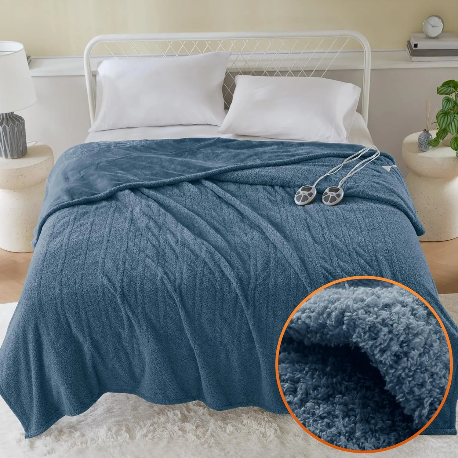 Serta Heated Blanket, Electric Queen Size Blanket, Soft, Warm, Fuzzy Heating Blanket Queen for Office, Couch, 1-12 hr Auto Shut Off Timer, 10 Lv Heat Setting, ETL Certified, Queen 84" x 90" Navy