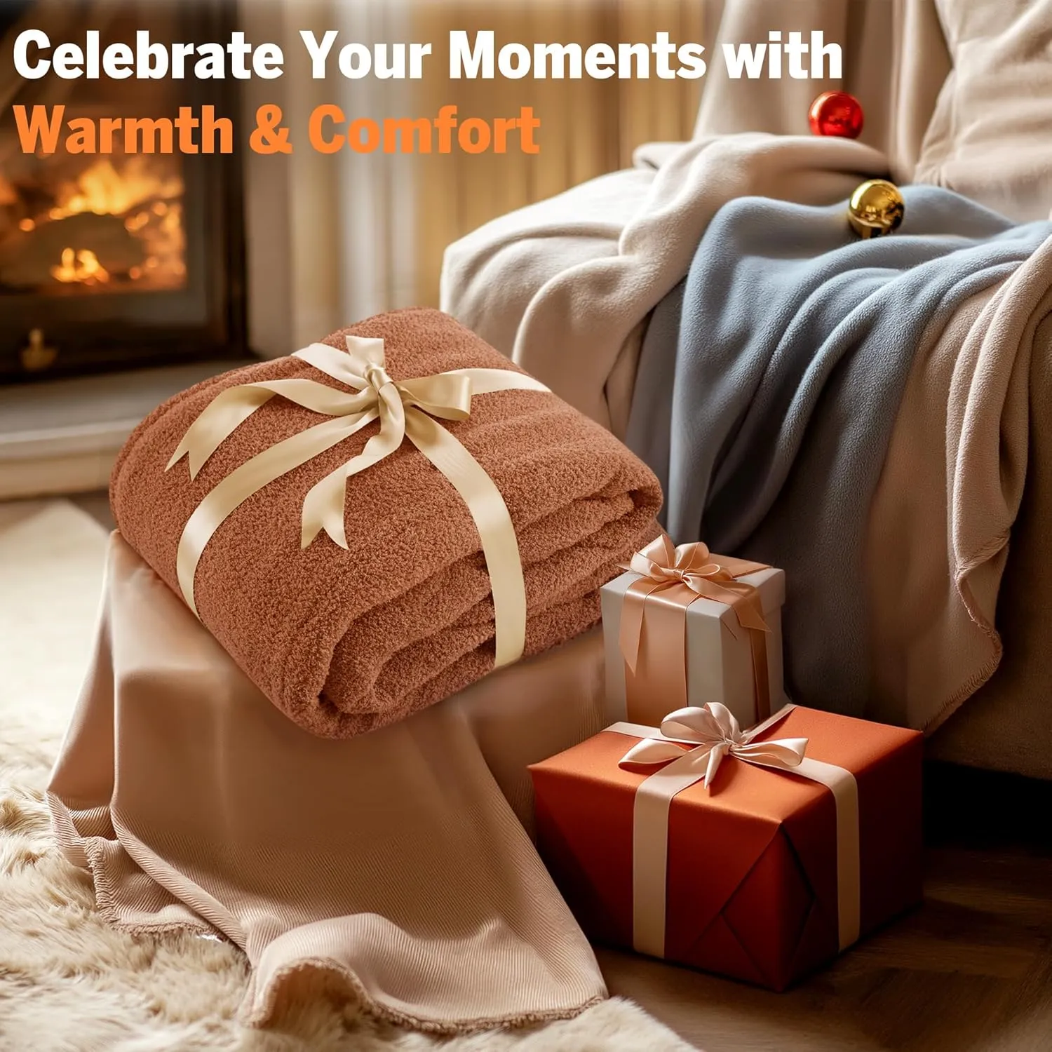 Serta Heated Blanket, Electric Queen Size Blanket, Soft, Warm, Fuzzy Heating Blanket Queen for Office, Couch, 1-12 hr Auto Shut Off Timer, 10 Lv Heat Setting, ETL Certified, Queen 84" x 90" Rust