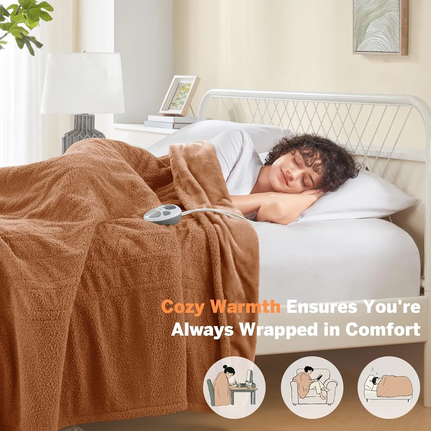 Serta Heated Blanket, Electric Queen Size Blanket, Soft, Warm, Fuzzy Heating Blanket Queen for Office, Couch, 1-12 hr Auto Shut Off Timer, 10 Lv Heat Setting, ETL Certified, Queen 84" x 90" Rust