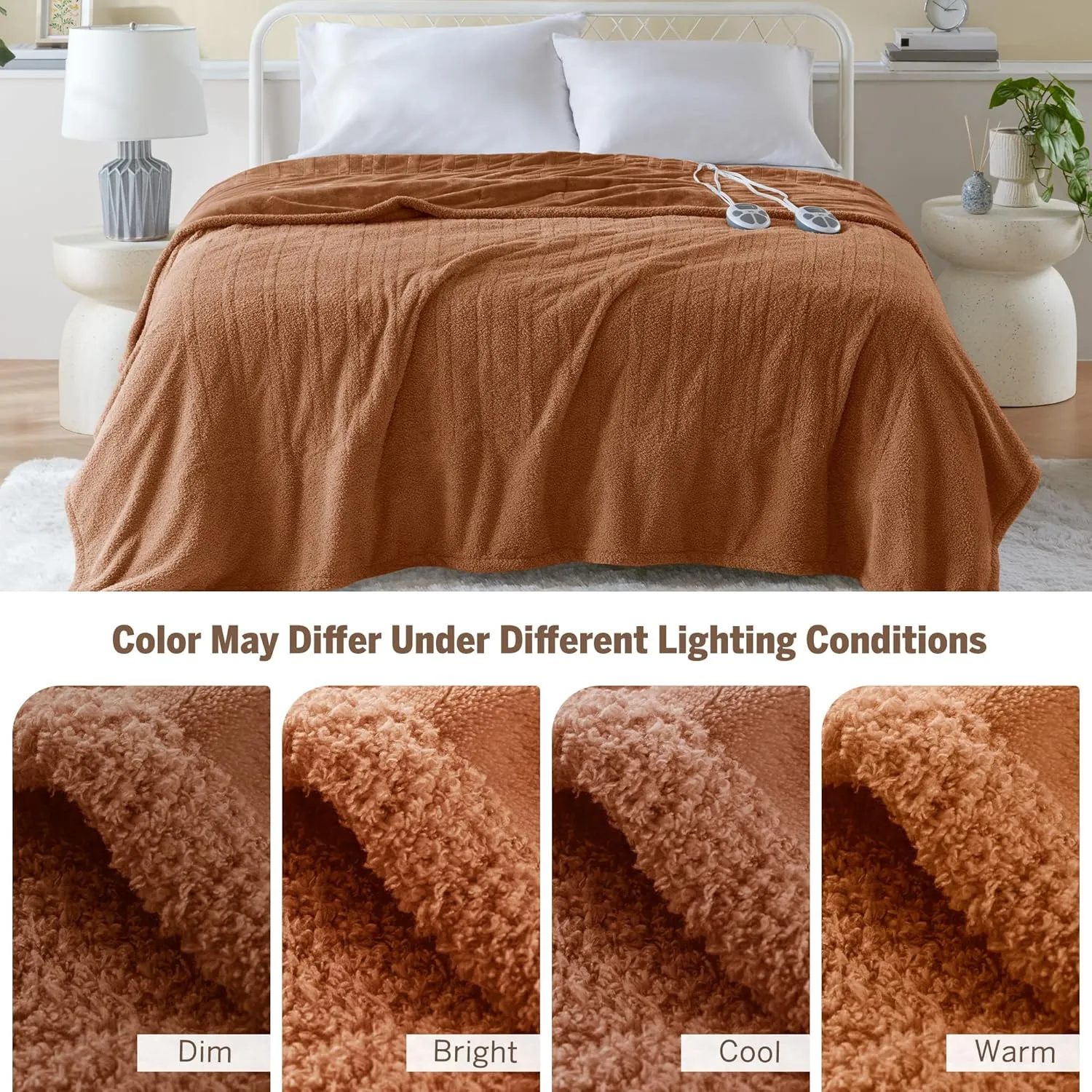 Serta Heated Blanket, Electric Queen Size Blanket, Soft, Warm, Fuzzy Heating Blanket Queen for Office, Couch, 1-12 hr Auto Shut Off Timer, 10 Lv Heat Setting, ETL Certified, Queen 84" x 90" Rust