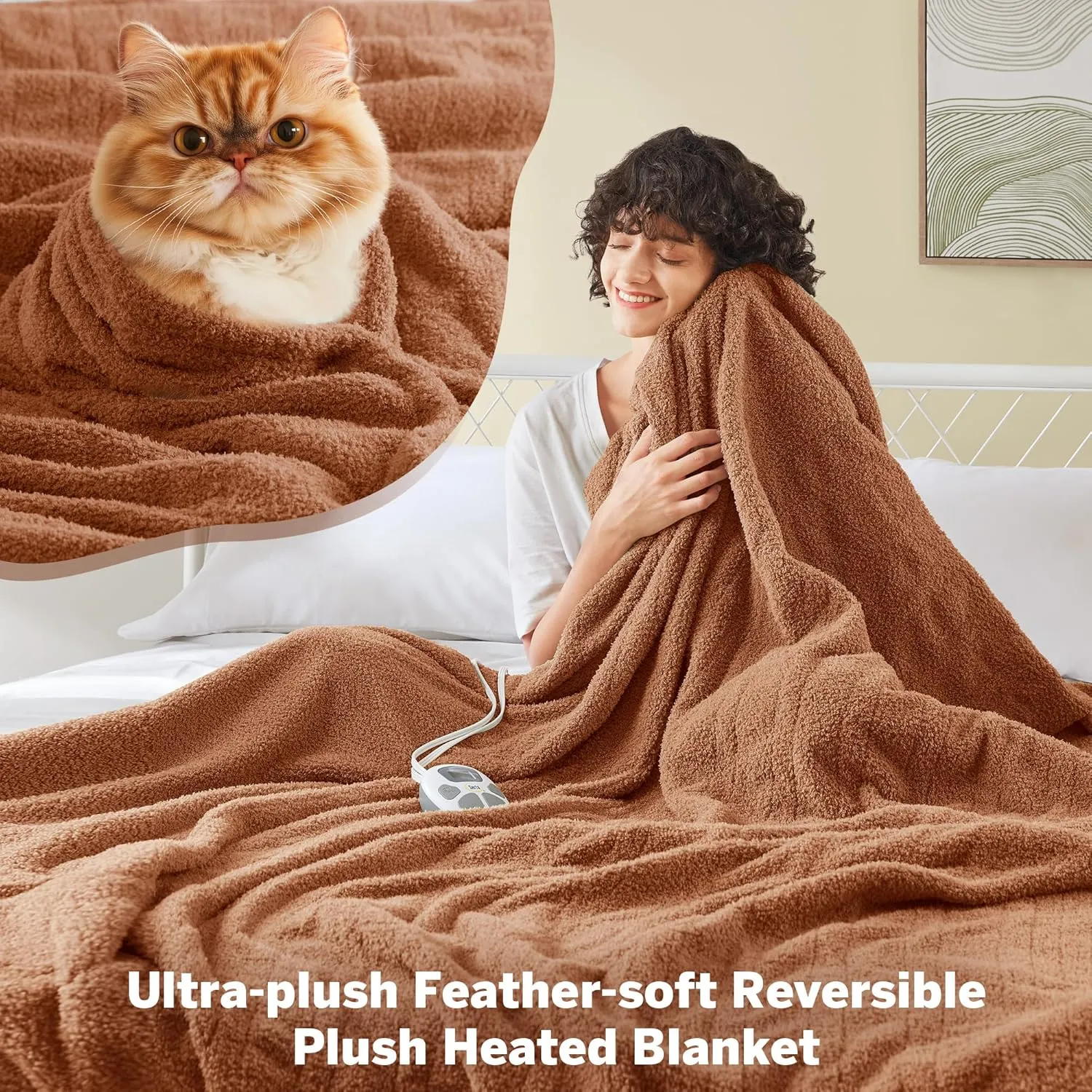 Serta Heated Blanket, Electric Queen Size Blanket, Soft, Warm, Fuzzy Heating Blanket Queen for Office, Couch, 1-12 hr Auto Shut Off Timer, 10 Lv Heat Setting, ETL Certified, Queen 84" x 90" Rust