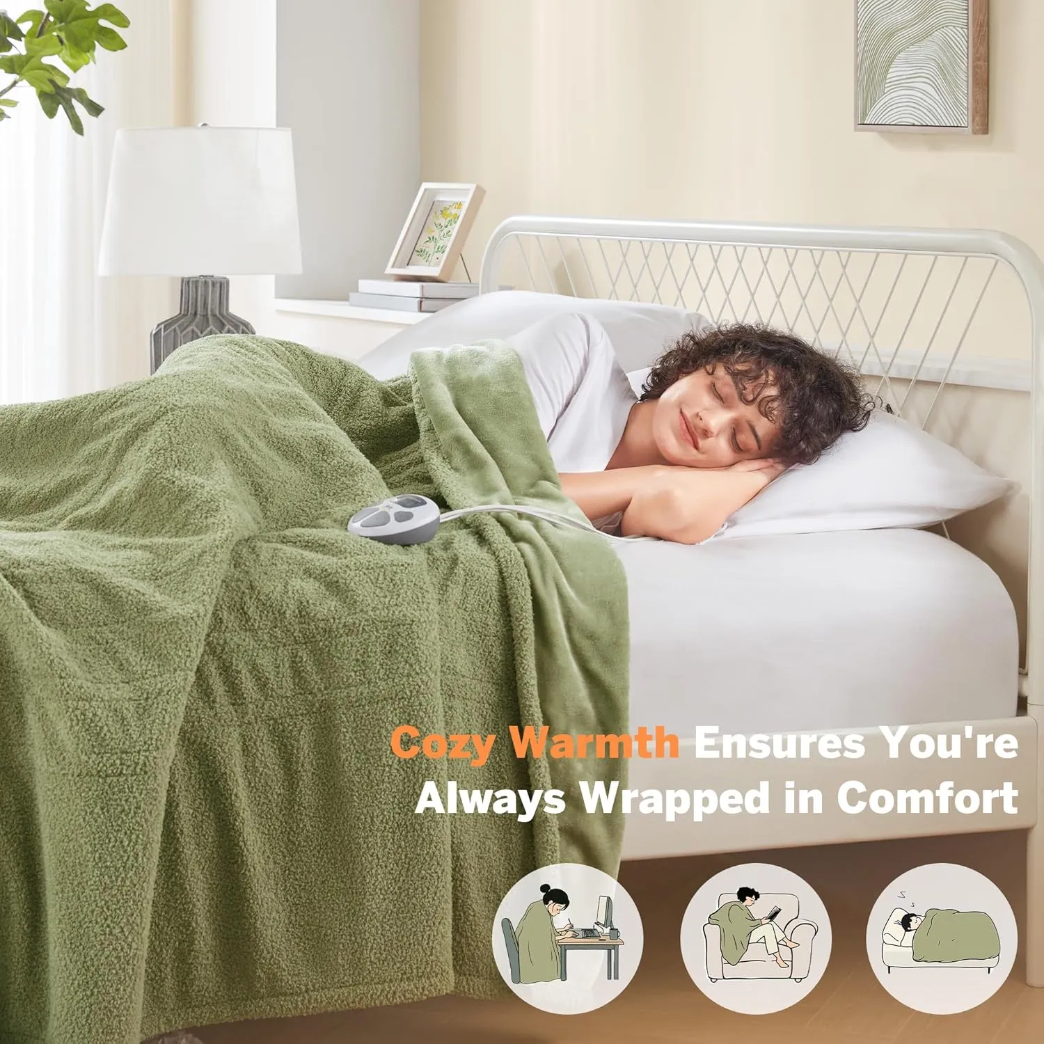 Serta Heated Blanket, Electric Queen Size Blanket, Soft, Warm, Fuzzy Heating Blanket Queen for Office, Couch, 1-12 hr Auto Shut Off Timer, 10 Lv Heat Setting, ETL Certified, Queen 84" x 90" Sage