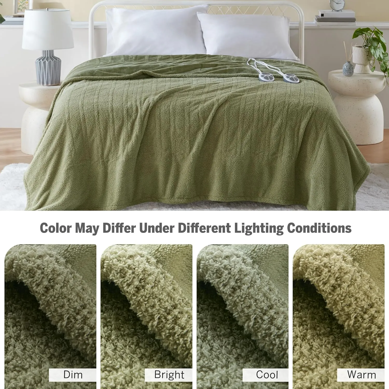 Serta Heated Blanket, Electric Queen Size Blanket, Soft, Warm, Fuzzy Heating Blanket Queen for Office, Couch, 1-12 hr Auto Shut Off Timer, 10 Lv Heat Setting, ETL Certified, Queen 84" x 90" Sage