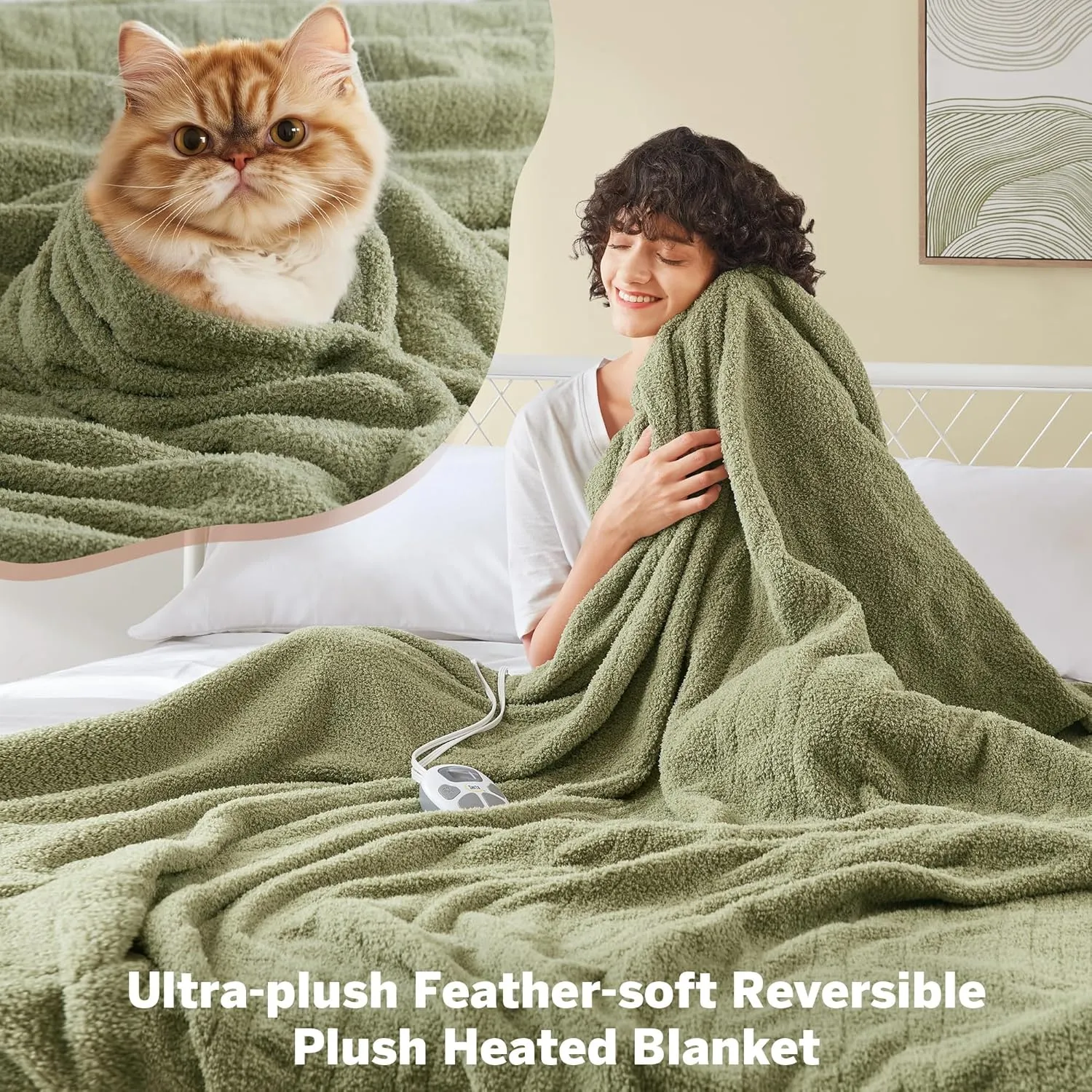 Serta Heated Blanket, Electric Queen Size Blanket, Soft, Warm, Fuzzy Heating Blanket Queen for Office, Couch, 1-12 hr Auto Shut Off Timer, 10 Lv Heat Setting, ETL Certified, Queen 84" x 90" Sage