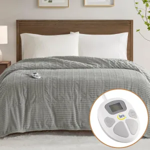 Serta Heated Blanket, Eletric Full Size Blanket, Soft, Ribbed, Plush Heating Blanket Full for Office, Couch, 1-12 hr Auto Shut Off Timer, 10 Lv Heating, ETL Certified, Full 77"x84" Mineral Grey