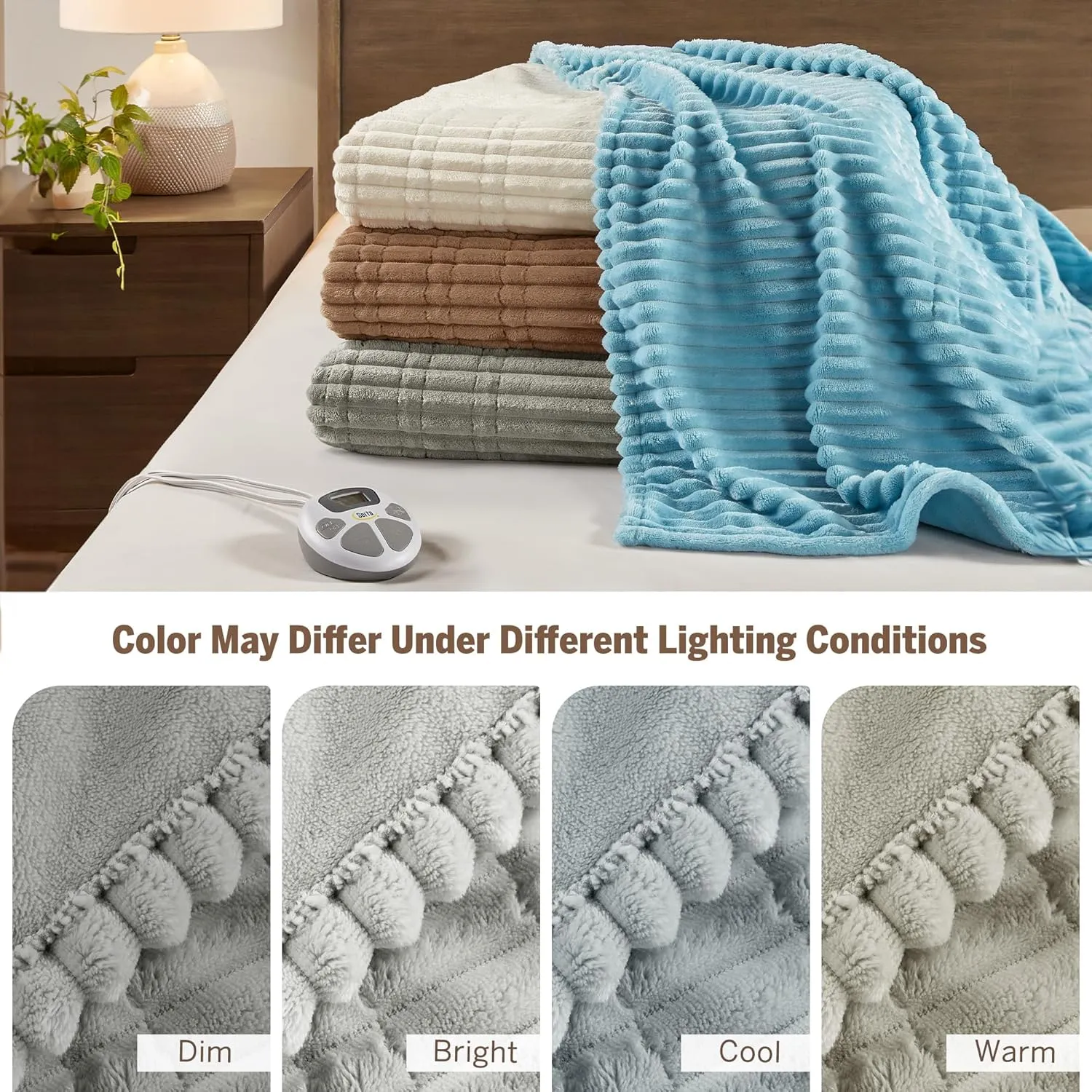 Serta Heated Blanket, Eletric Full Size Blanket, Soft, Ribbed, Plush Heating Blanket Full for Office, Couch, 1-12 hr Auto Shut Off Timer, 10 Lv Heating, ETL Certified, Full 77"x84" Mineral Grey