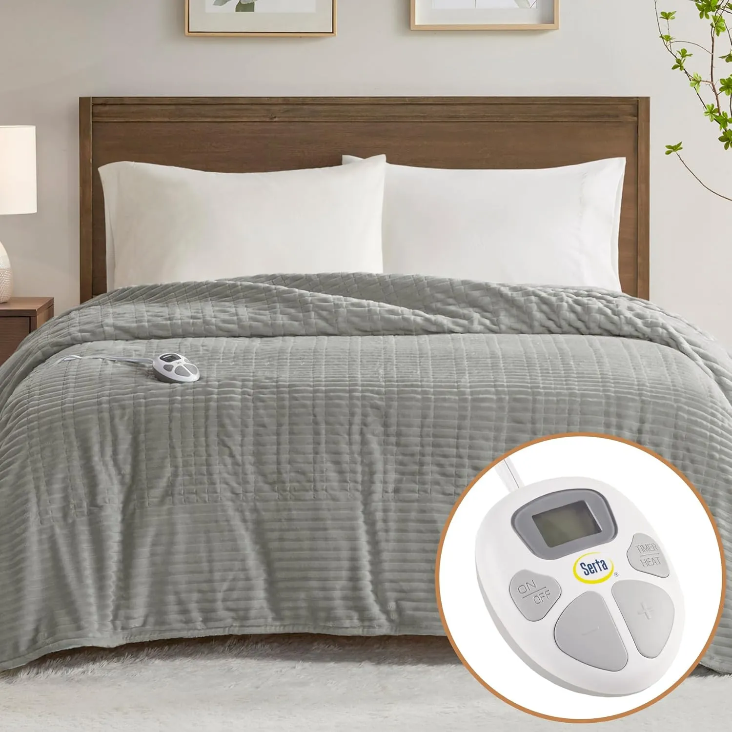 Serta Heated Blanket, Eletric Full Size Blanket, Soft, Ribbed, Plush Heating Blanket Full for Office, Couch, 1-12 hr Auto Shut Off Timer, 10 Lv Heating, ETL Certified, Full 77"x84" Mineral Grey