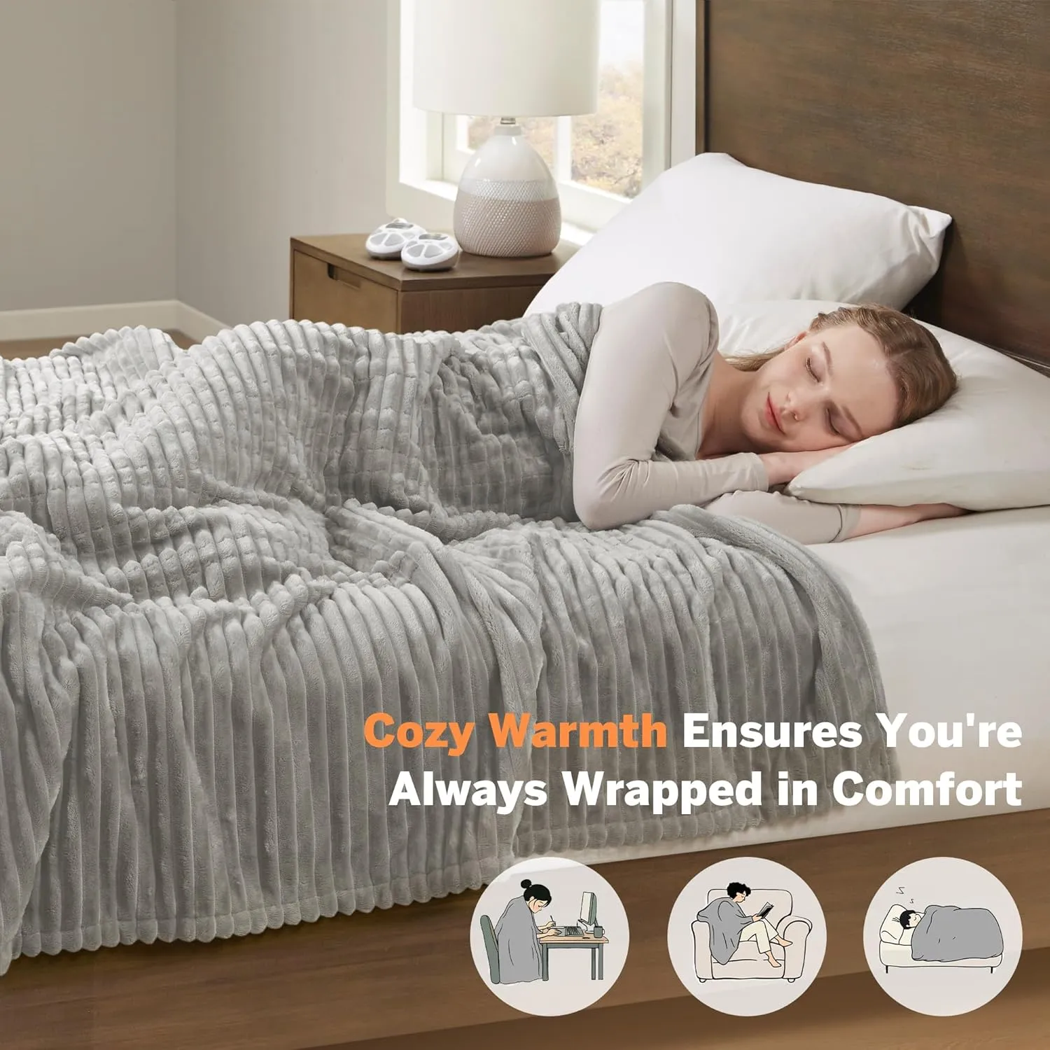 Serta Heated Blanket, Eletric Full Size Blanket, Soft, Ribbed, Plush Heating Blanket Full for Office, Couch, 1-12 hr Auto Shut Off Timer, 10 Lv Heating, ETL Certified, Full 77"x84" Mineral Grey