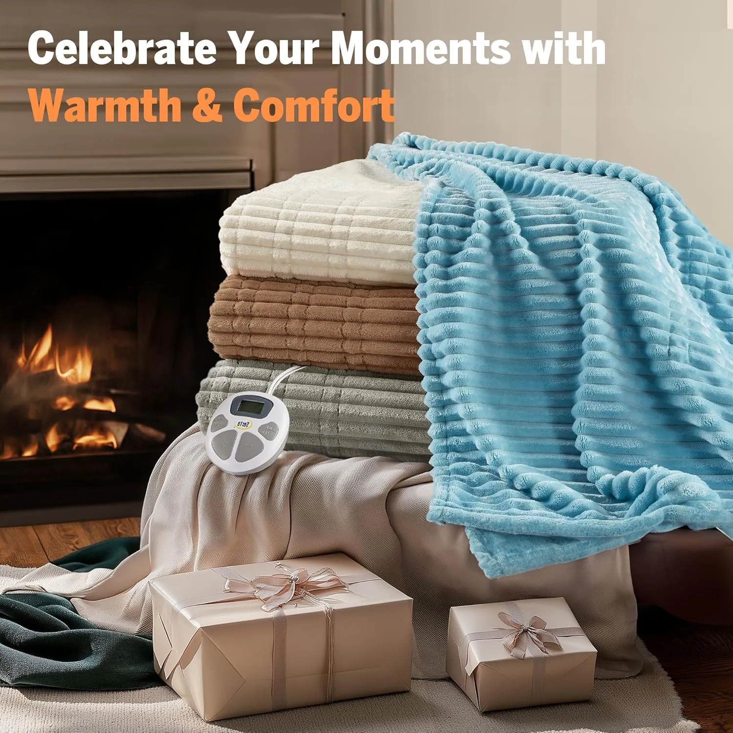 Serta Heated Blanket, Eletric Full Size Blanket, Soft, Ribbed, Plush Heating Blanket Full for Office, Couch, 1-12 hr Auto Shut Off Timer, 10 Lv Heating, ETL Certified, Full 77"x84" Mineral Grey
