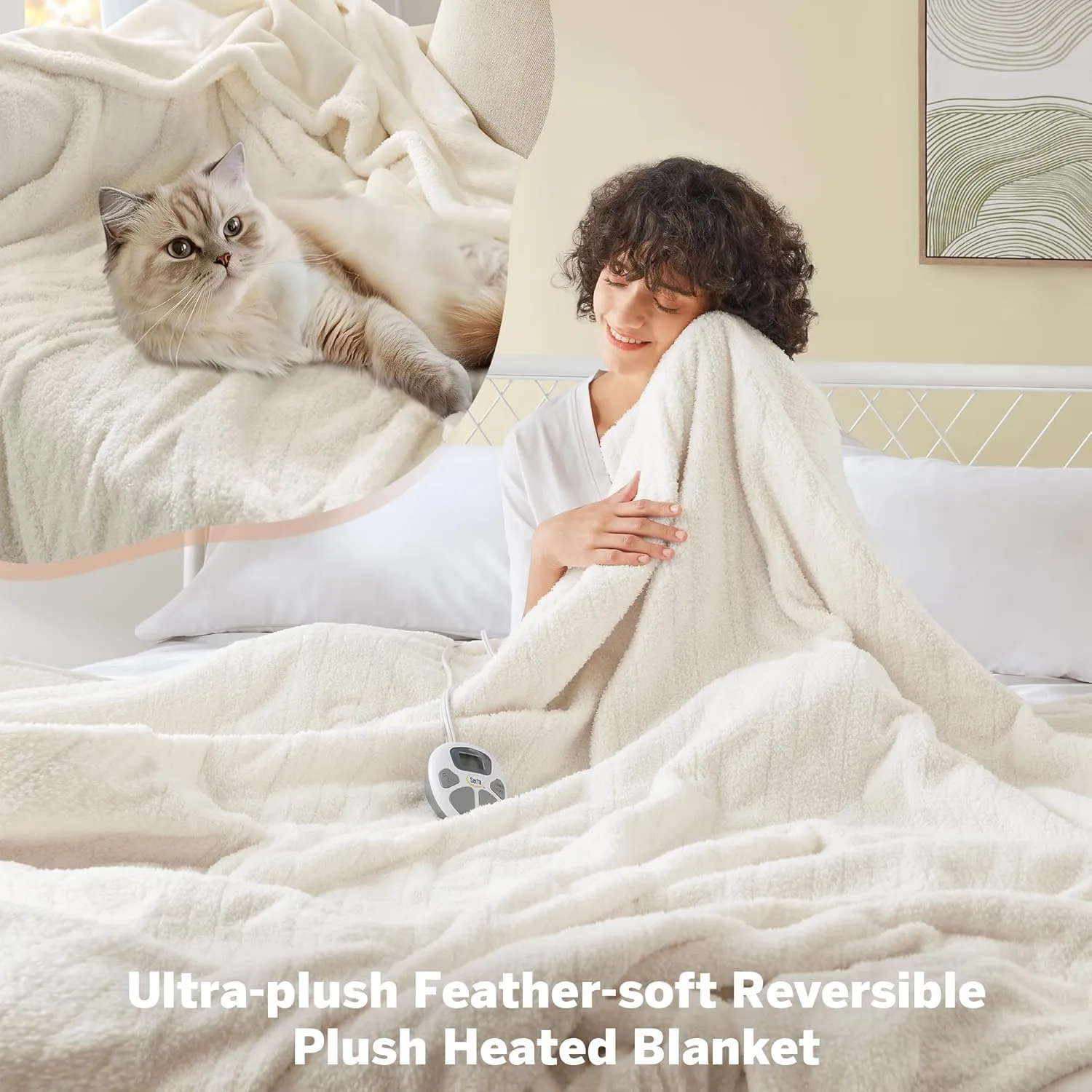 Serta Heated Blanket, Eletric Full Size Blanket, Soft, Warm, Fuzzy Heating Blanket Full for Office, Couch, 1-12 hr Auto Shut Off Timer, 10 Lv Heat Setting, ETL Certified, Full 77" x 84" Ivory