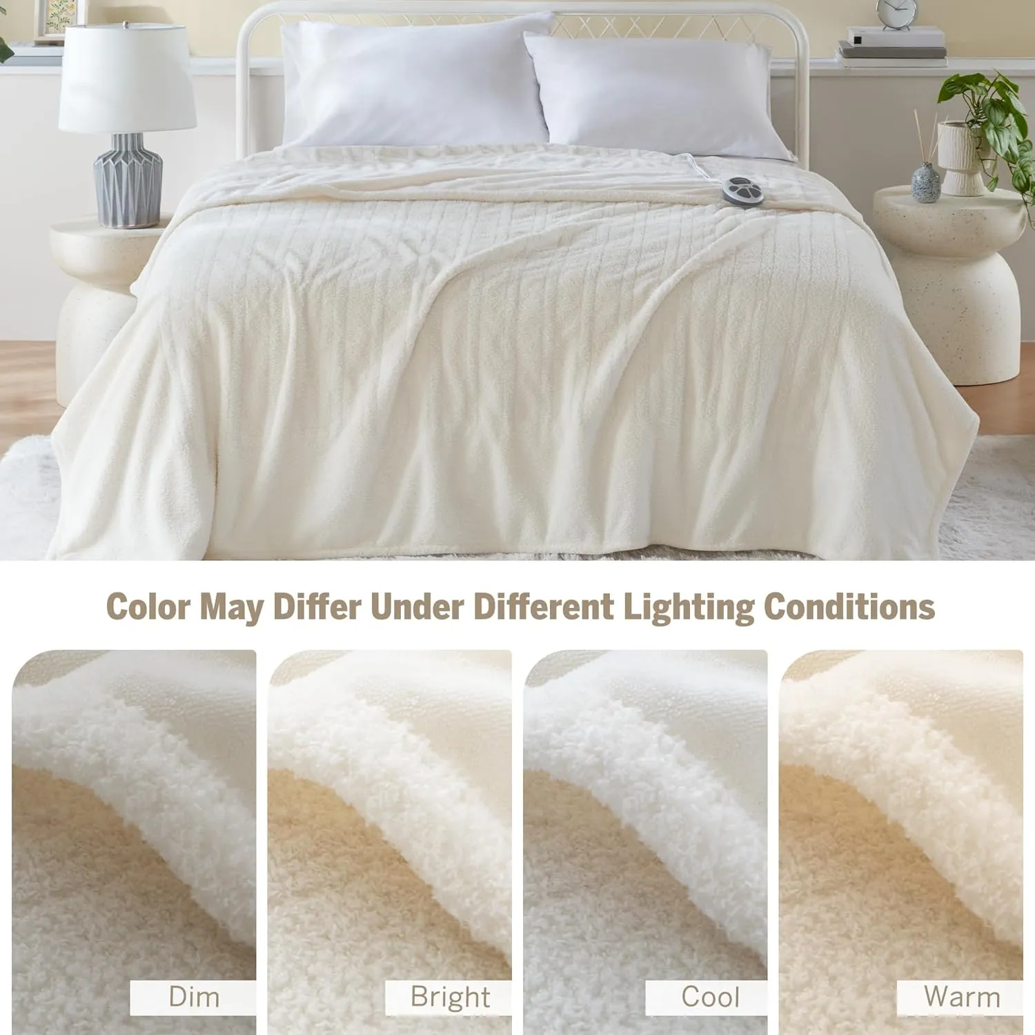 Serta Heated Blanket, Eletric Full Size Blanket, Soft, Warm, Fuzzy Heating Blanket Full for Office, Couch, 1-12 hr Auto Shut Off Timer, 10 Lv Heat Setting, ETL Certified, Full 77" x 84" Ivory