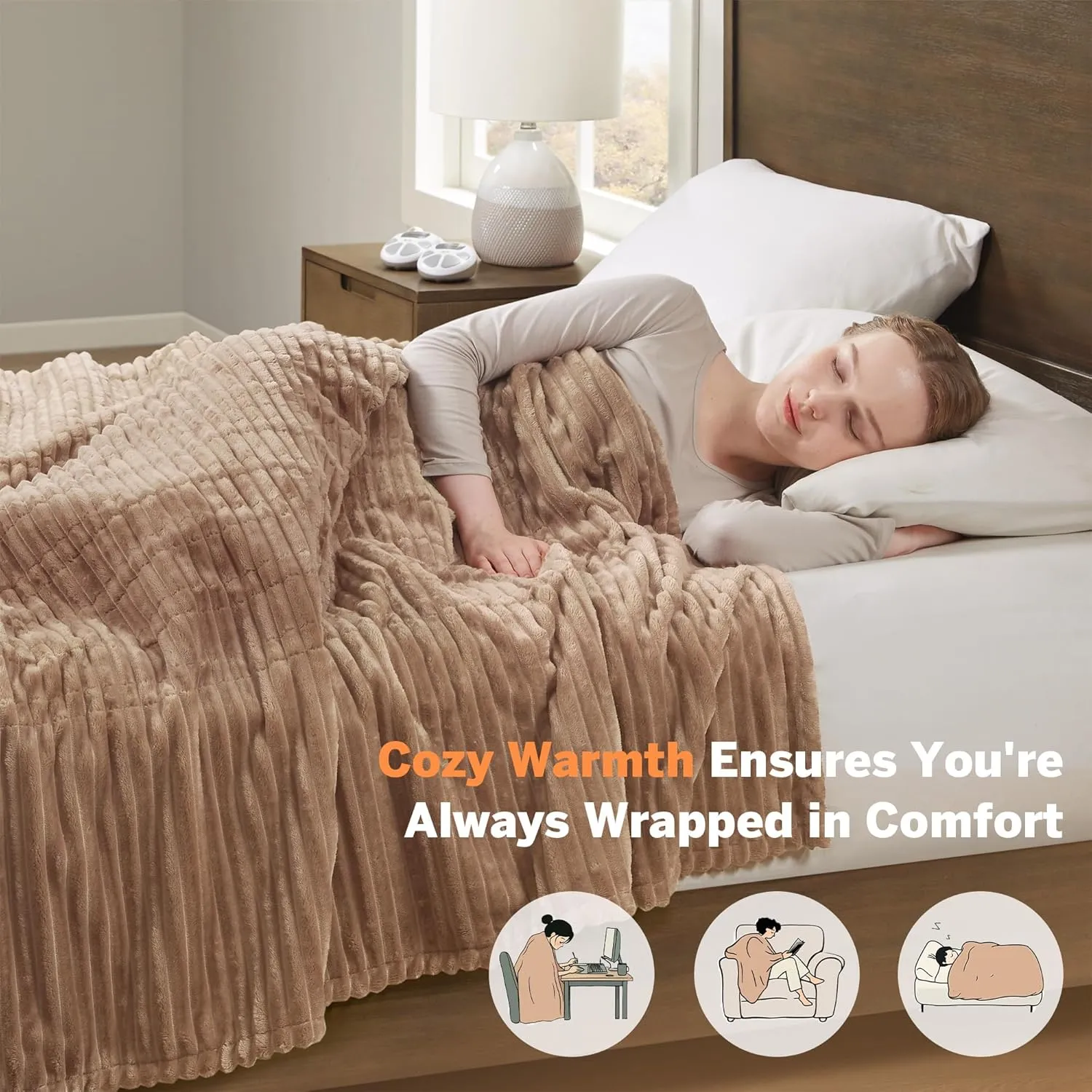 Serta Heated Blanket, Eletric King Size Blanket, Soft, Ribbed, Plush Heating Blanket King for Office, Couch, 1-12 hr Auto Shut Off Timer, 10 Lv Heating, ETL Certified, King 100"x90" Chestnut Brown