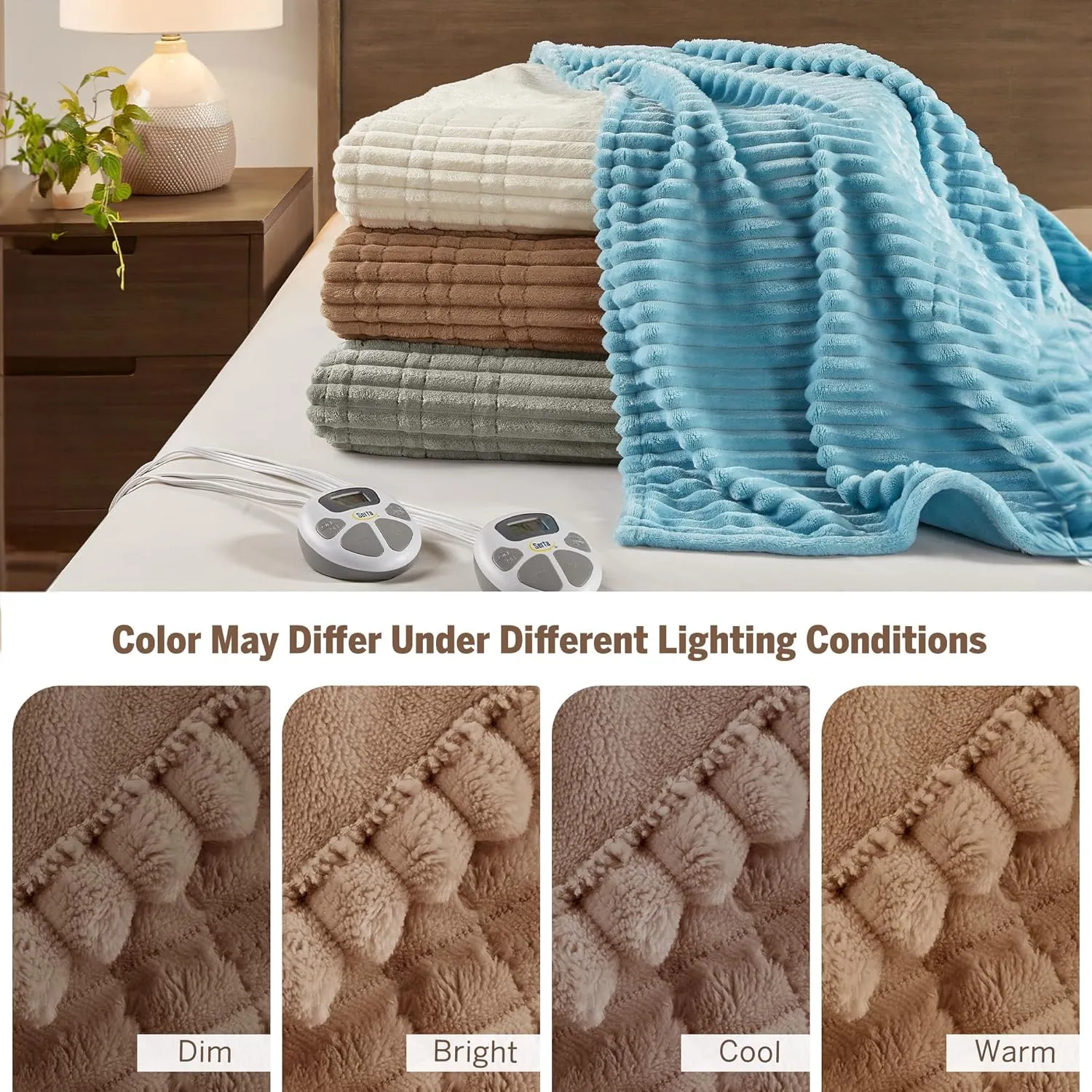 Serta Heated Blanket, Eletric King Size Blanket, Soft, Ribbed, Plush Heating Blanket King for Office, Couch, 1-12 hr Auto Shut Off Timer, 10 Lv Heating, ETL Certified, King 100"x90" Chestnut Brown
