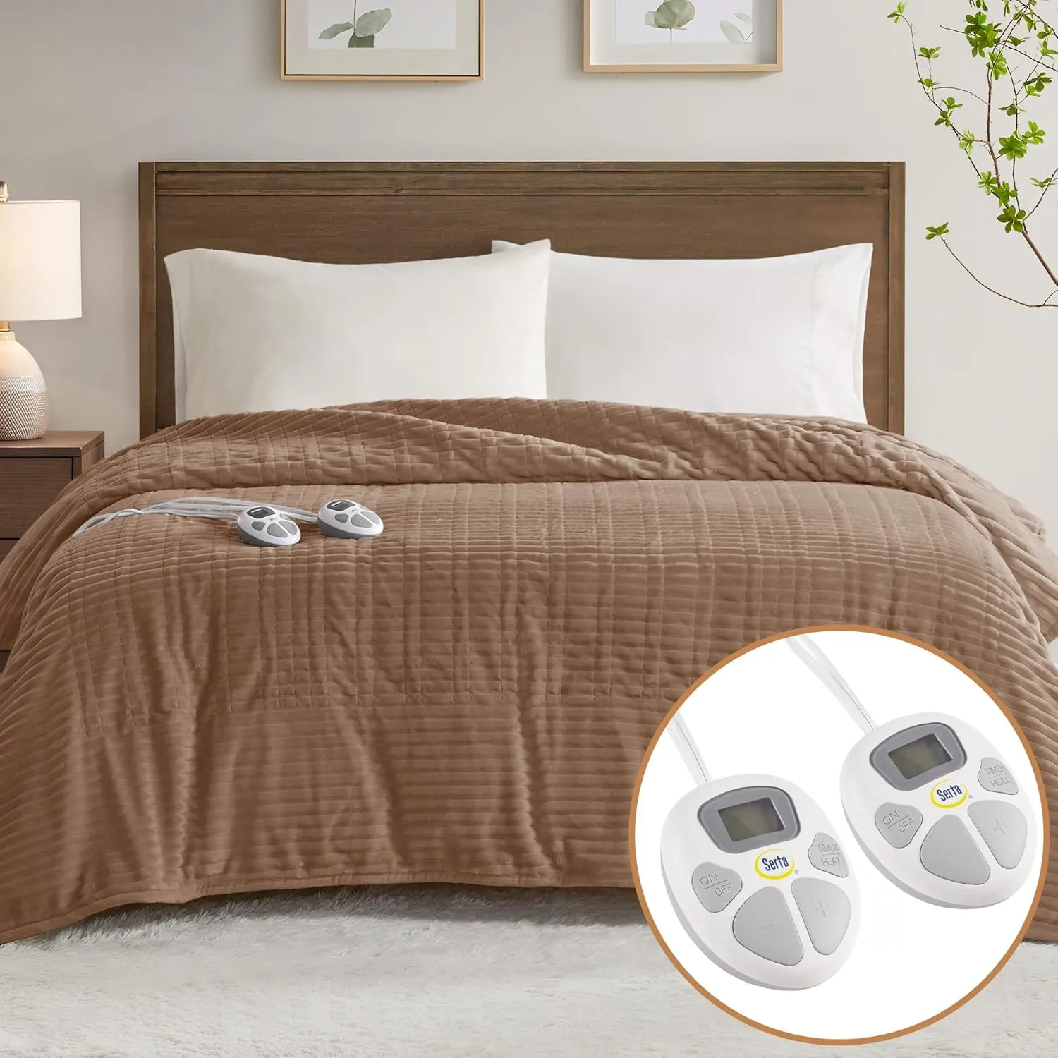 Serta Heated Blanket, Eletric King Size Blanket, Soft, Ribbed, Plush Heating Blanket King for Office, Couch, 1-12 hr Auto Shut Off Timer, 10 Lv Heating, ETL Certified, King 100"x90" Chestnut Brown