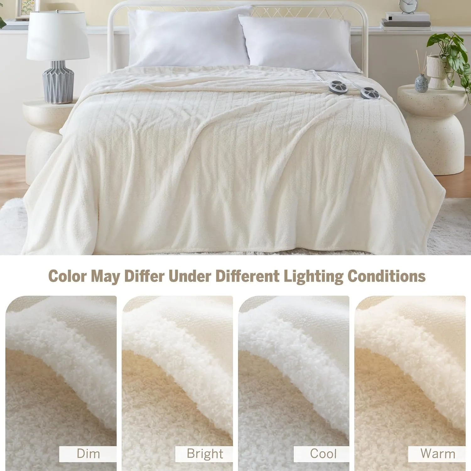 Serta Heated Blanket, Eletric King Size Blanket, Soft, Warm, Fuzzy Heating Blanket King for Office, Couch, 1-12 hr Auto Shut Off Timer, 10 Lv Heat Setting, ETL Certified, King 100" x 90" Ivory