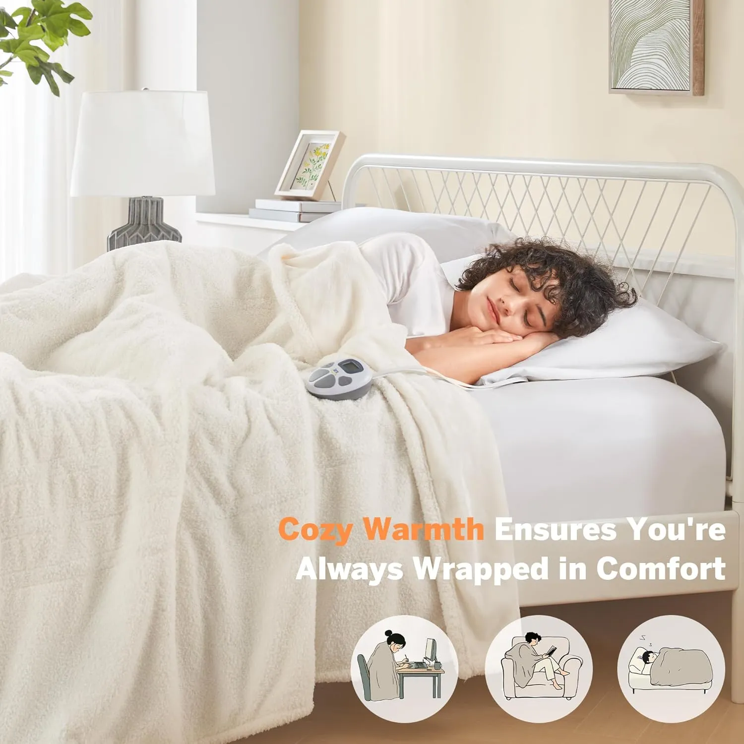 Serta Heated Blanket, Eletric King Size Blanket, Soft, Warm, Fuzzy Heating Blanket King for Office, Couch, 1-12 hr Auto Shut Off Timer, 10 Lv Heat Setting, ETL Certified, King 100" x 90" Ivory