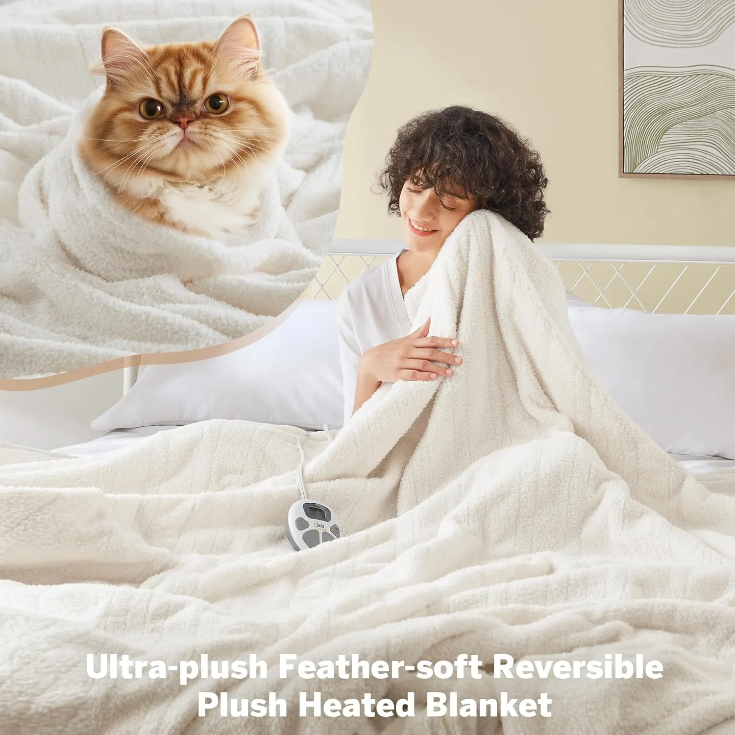 Serta Heated Blanket, Eletric King Size Blanket, Soft, Warm, Fuzzy Heating Blanket King for Office, Couch, 1-12 hr Auto Shut Off Timer, 10 Lv Heat Setting, ETL Certified, King 100" x 90" Ivory