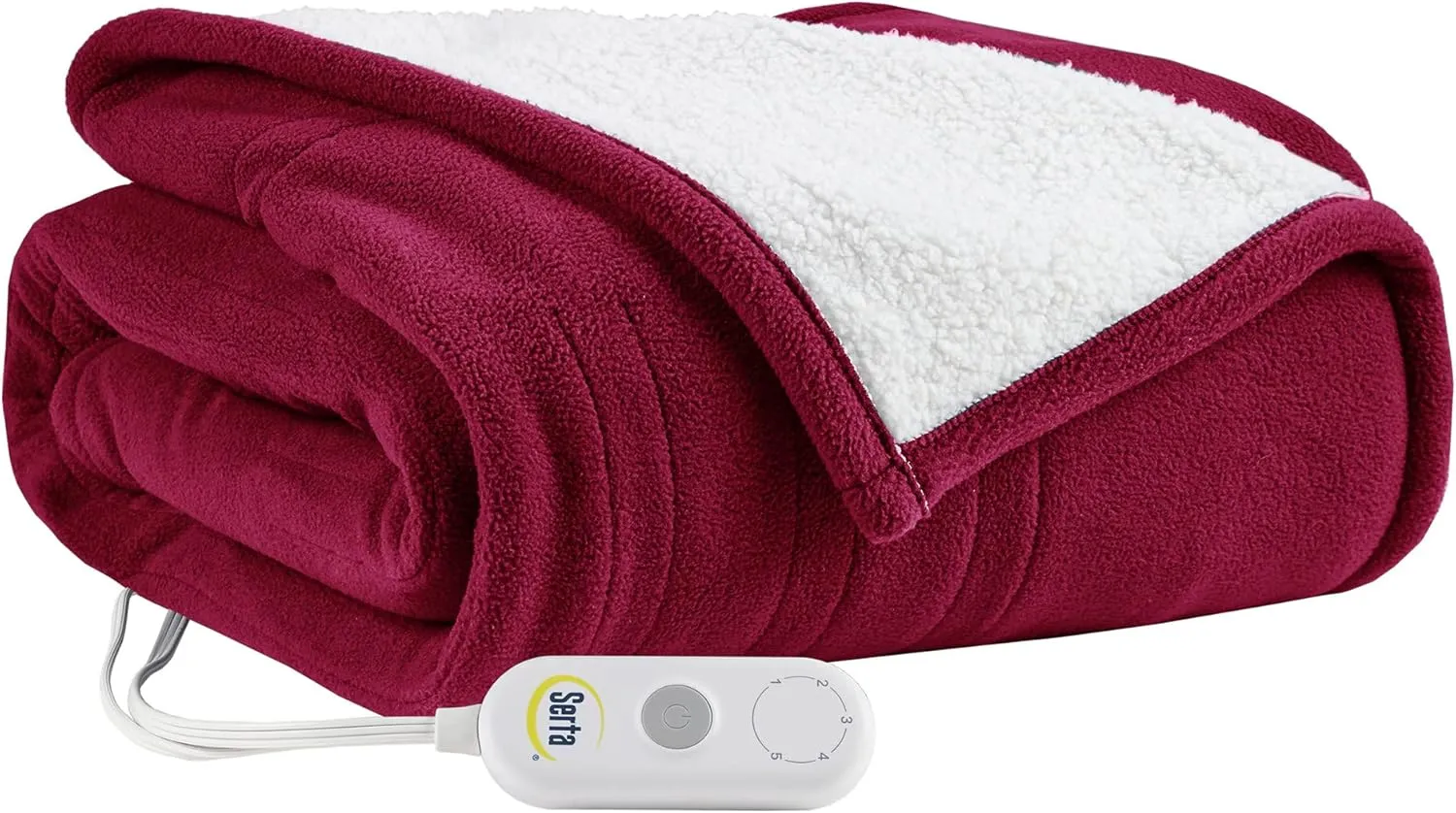 Serta Heated Throw Blanket - Reversible Fleece to Sherpa Electric Blanket, Fast Heating, Auto Shut Off Timer, Multi Heat Setting, ETL Certified, Machine Washable, Berry Red 50"x 60"