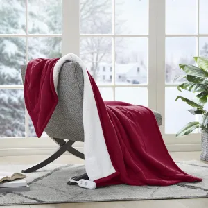 Serta Heated Throw Blanket - Reversible Fleece to Sherpa Electric Blanket, Fast Heating, Auto Shut Off Timer, Multi Heat Setting, ETL Certified, Machine Washable, Berry Red 50"x 60"