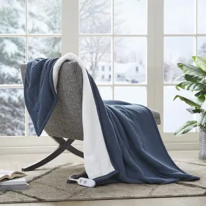 Serta Heated Throw Blanket - Reversible Fleece to Sherpa Electric Blanket, Fast Heating, Auto Shut Off Timer, Multi Heat Setting, ETL Certified, Machine Washable, Blue 50"x 60"