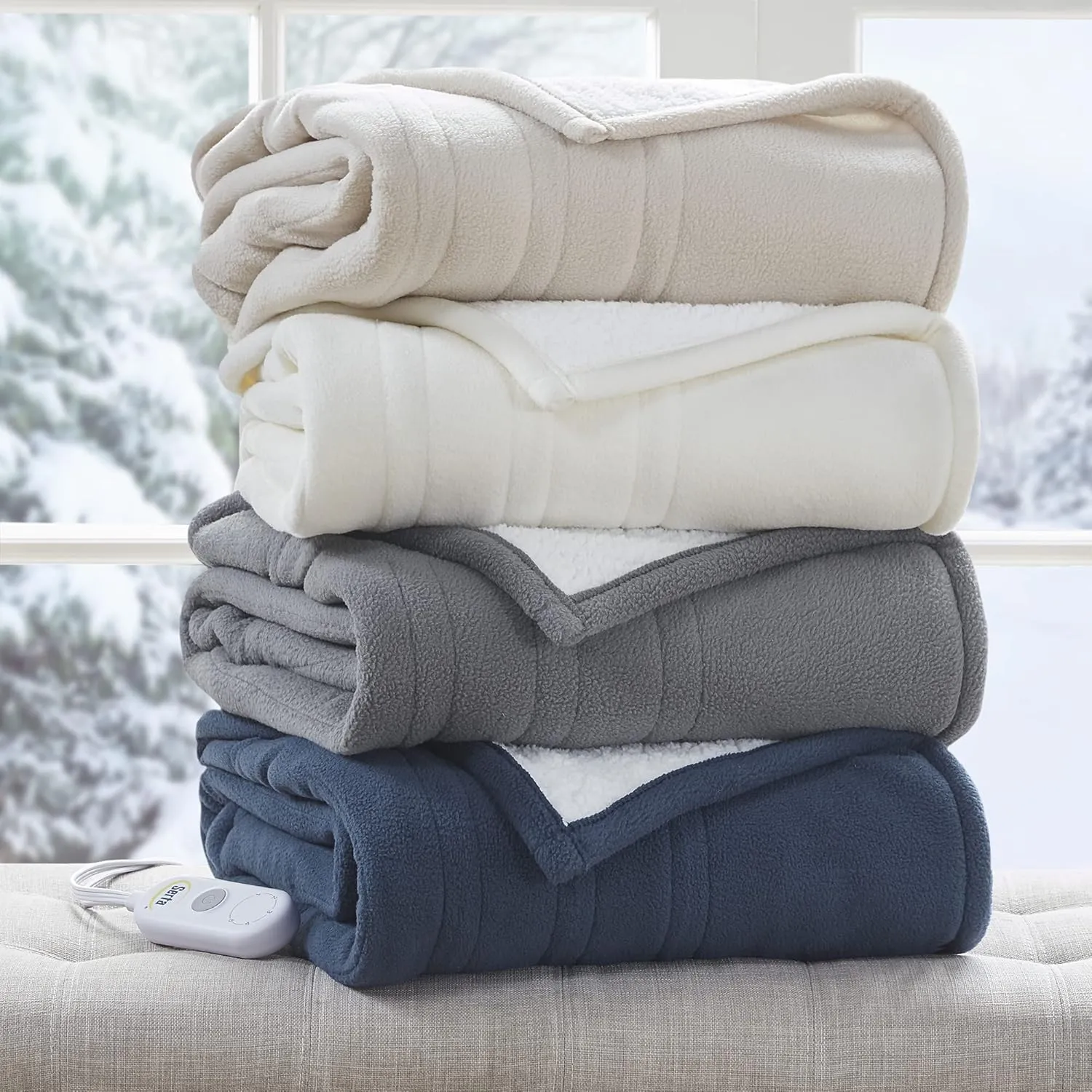 Serta Heated Throw Blanket - Reversible Fleece to Sherpa Electric Blanket, Fast Heating, Auto Shut Off Timer, Multi Heat Setting, ETL Certified, Machine Washable, Blue 50"x 60"